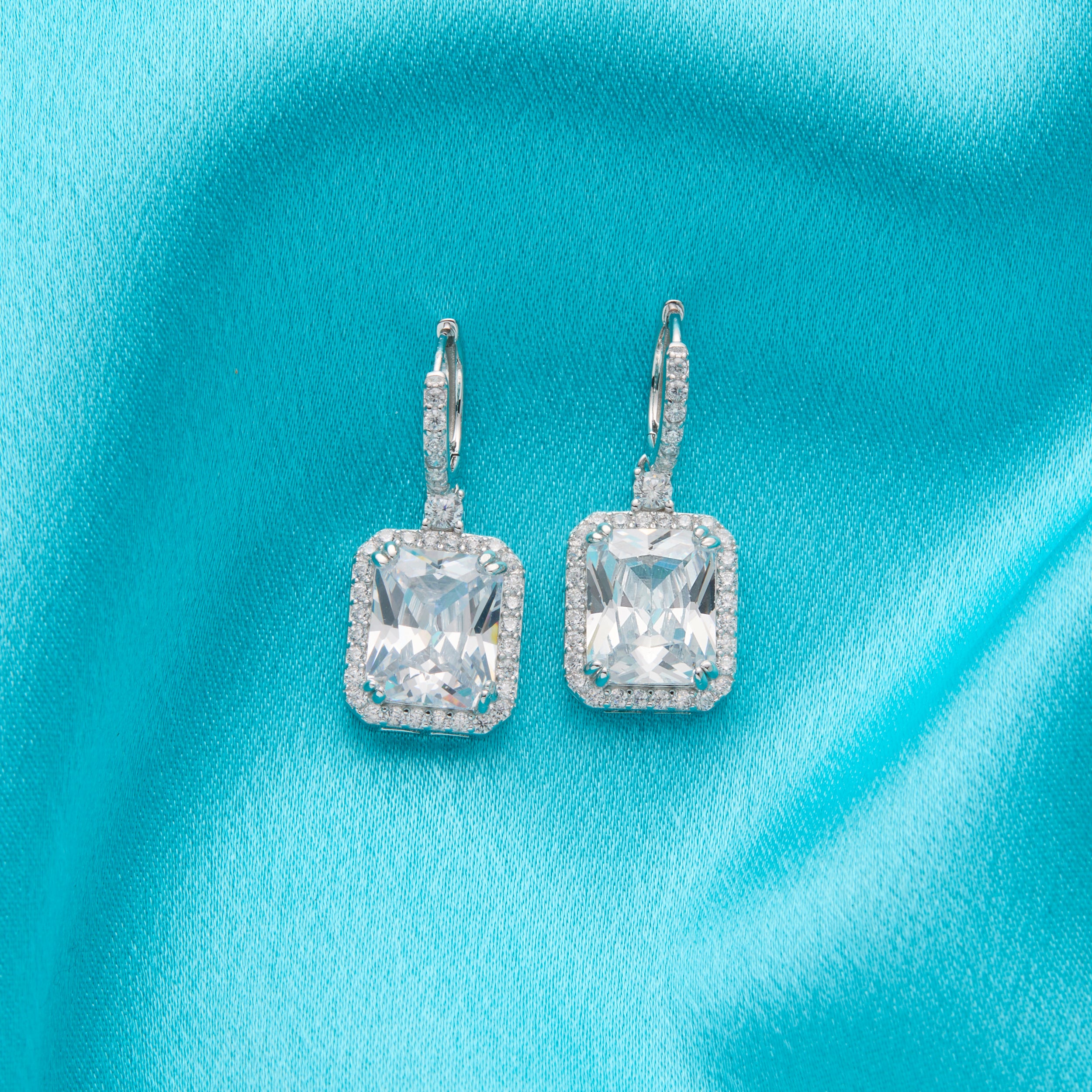 Emerald-cut Halo Earrings in Silver - Transitions Perfectly from Day to Night