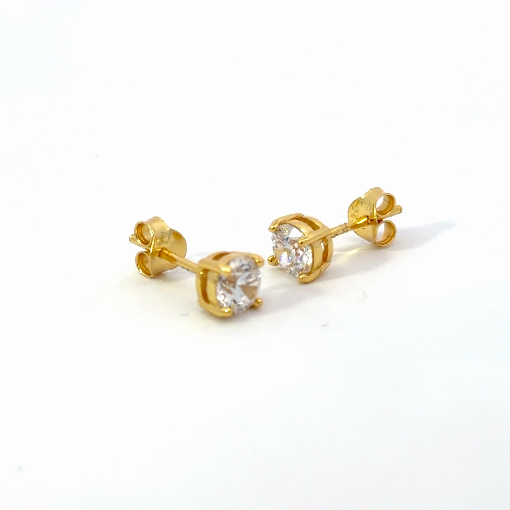 5mm Round CZ Stud Earrings Gold - 18K Gold Plated 925 Sterling Silver AAA
