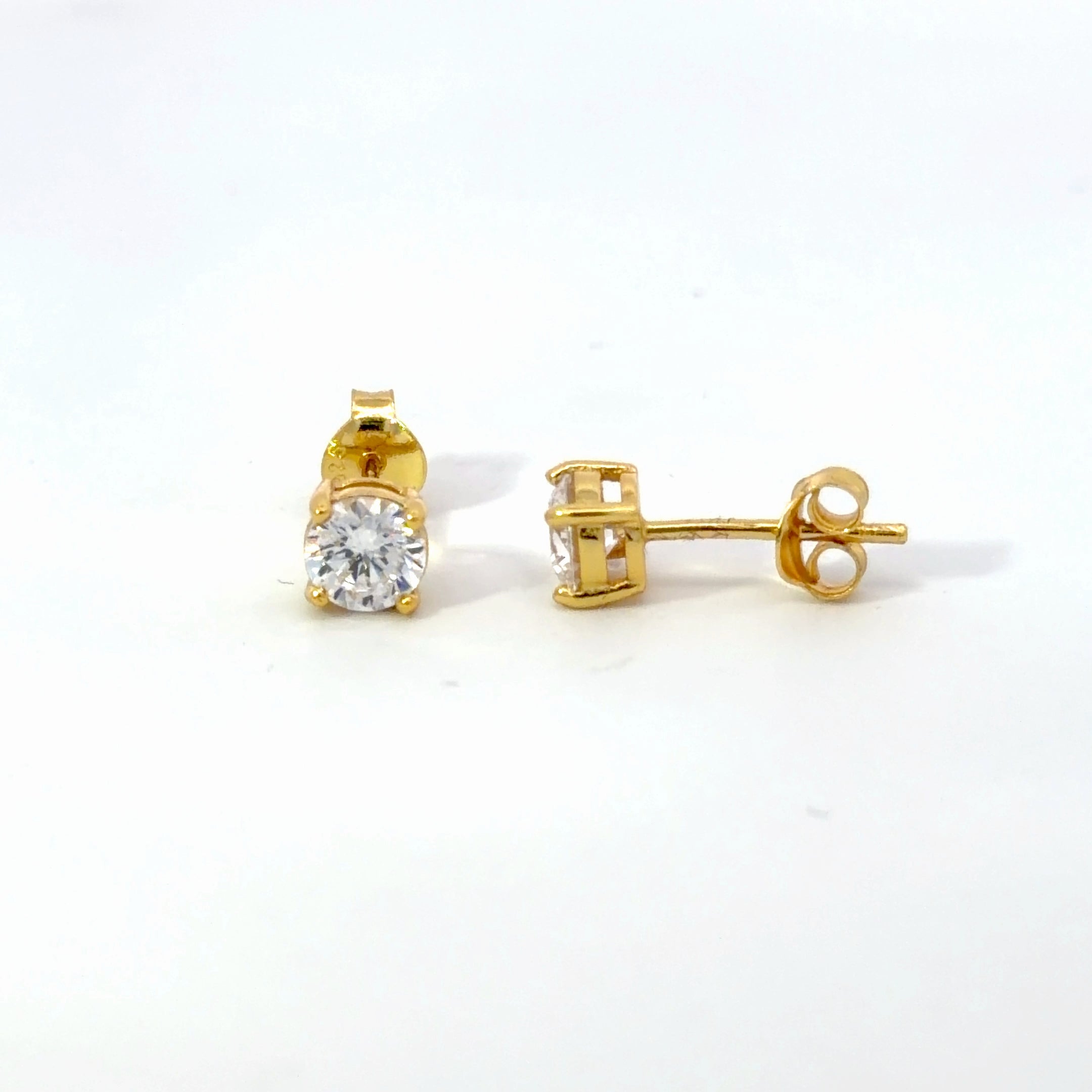 5mm Round CZ Stud Earrings Gold - 18K Gold Plated 925 Sterling Silver AAA