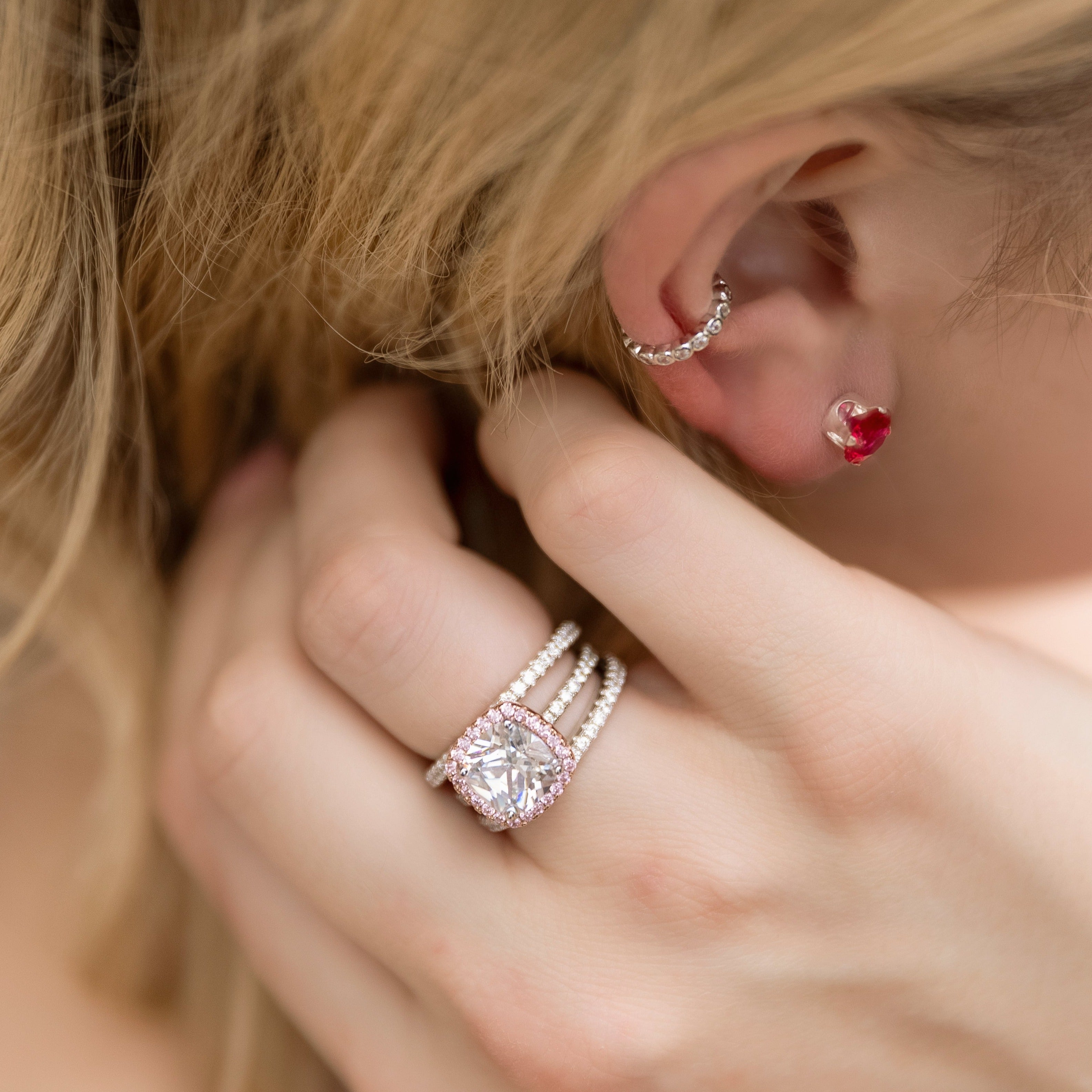 Ginger Engagement Ring in Silver - Stunning & Unique Pink Stones