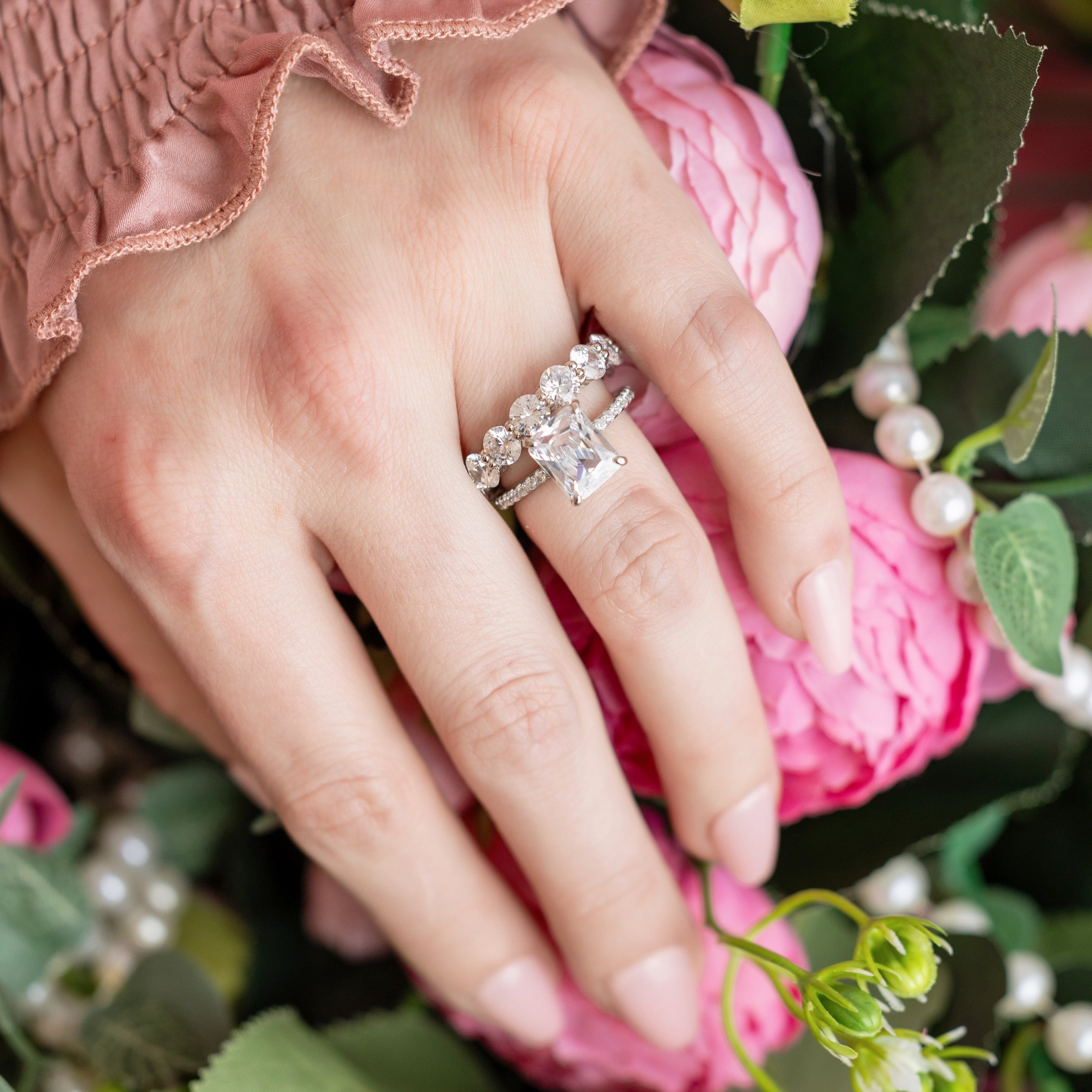 Evangeline Engagement Ring in Silver - Brilliant, Multi-layered Stones for Maximum Shine!