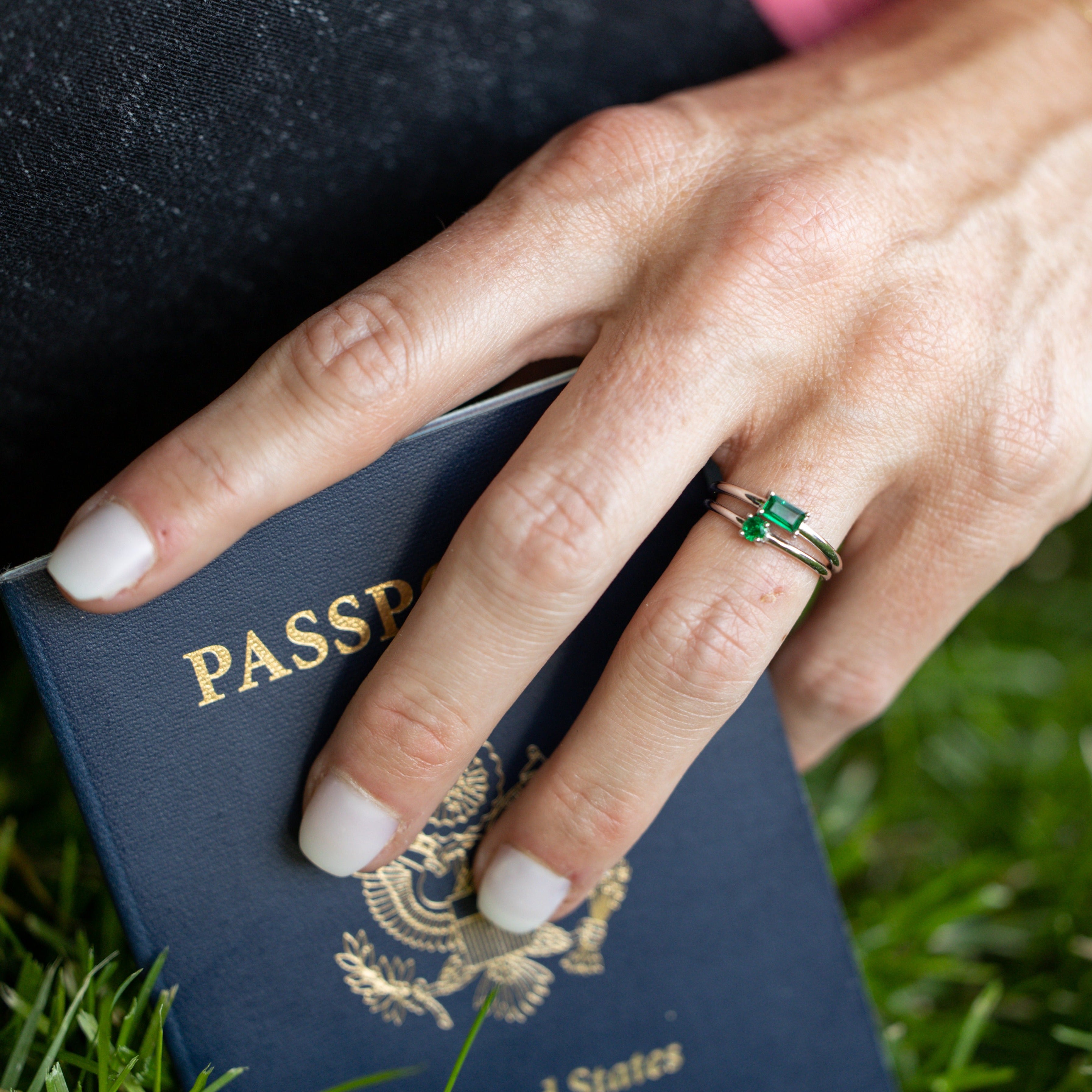 Emerald Emerald-cut Stackable Ring in Silver - Say Happy Holidays to Me!