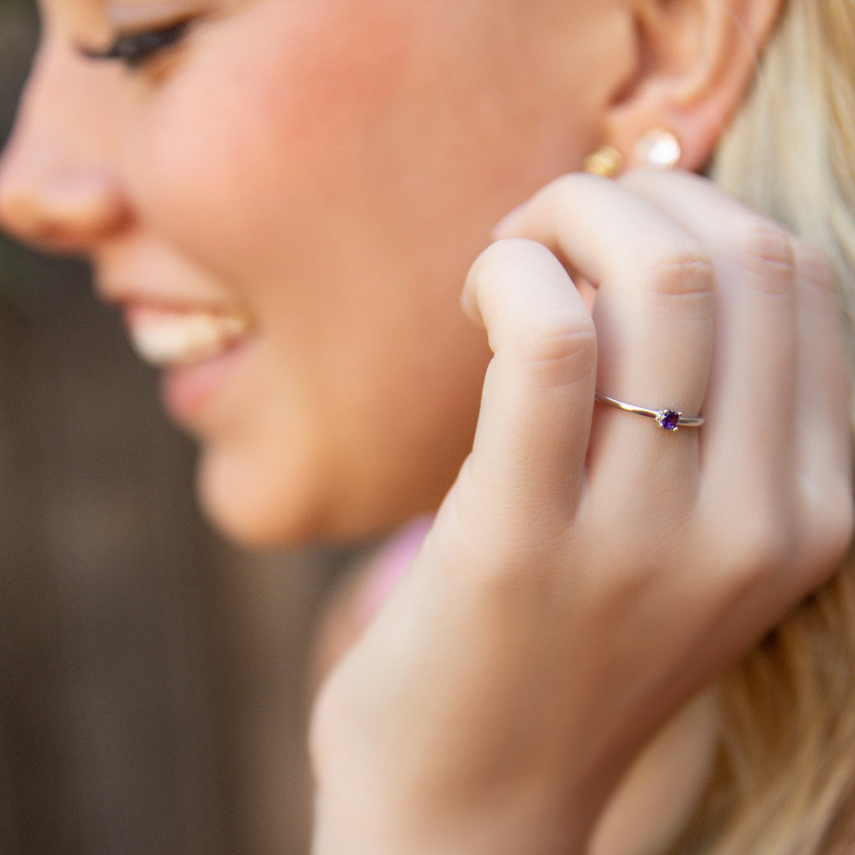 Amethyst Round Stackable Ring in Silver - Get Ready for Your February Birthday!