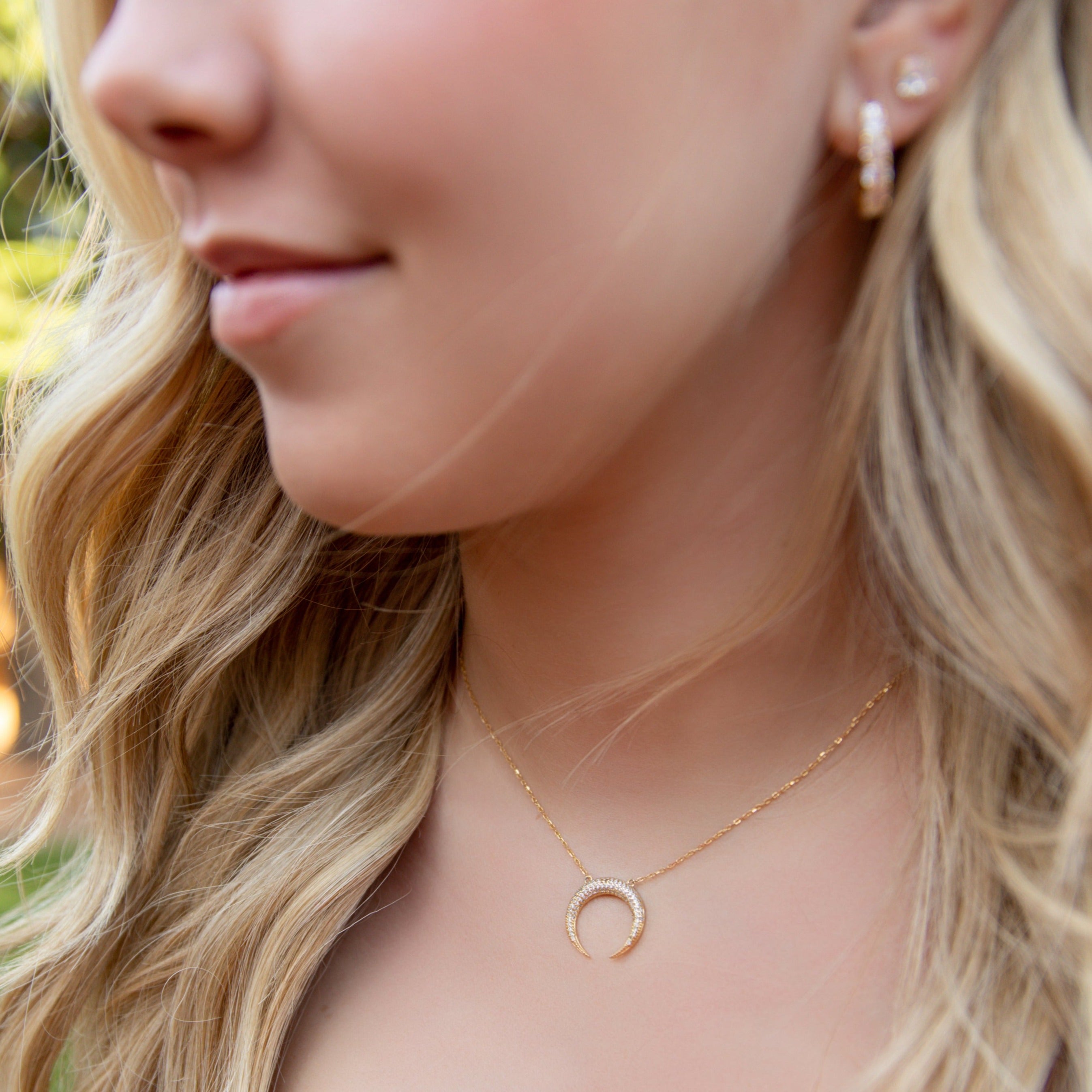 Crescent Moon Necklace in Gold - Just Like The Moon, Reflects Light for Extra Shine