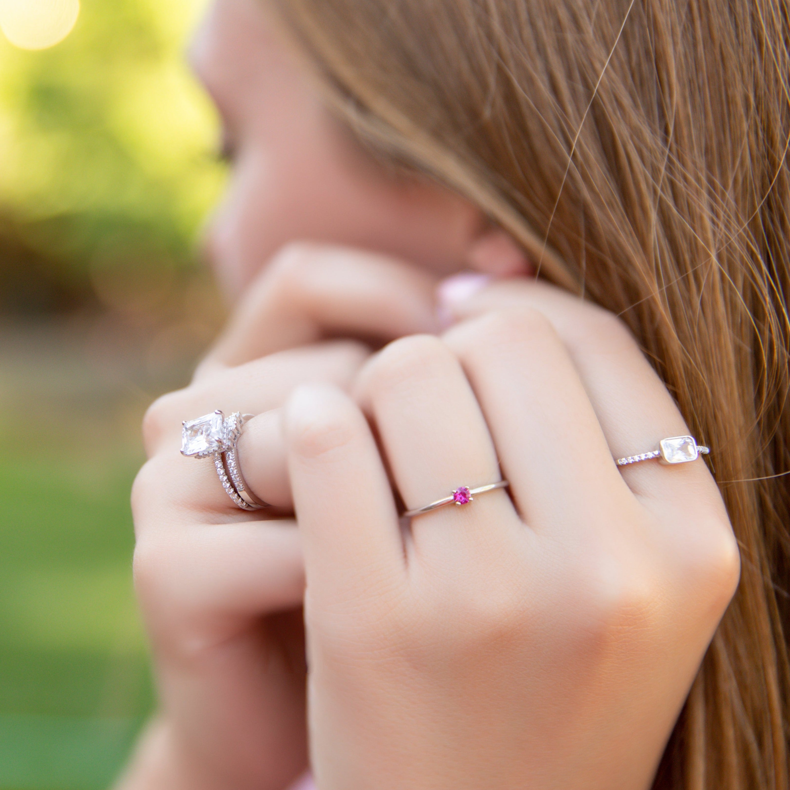 Pink Ruby Round Stackable Ring in Silver - Get Ready for Your July Birthday!