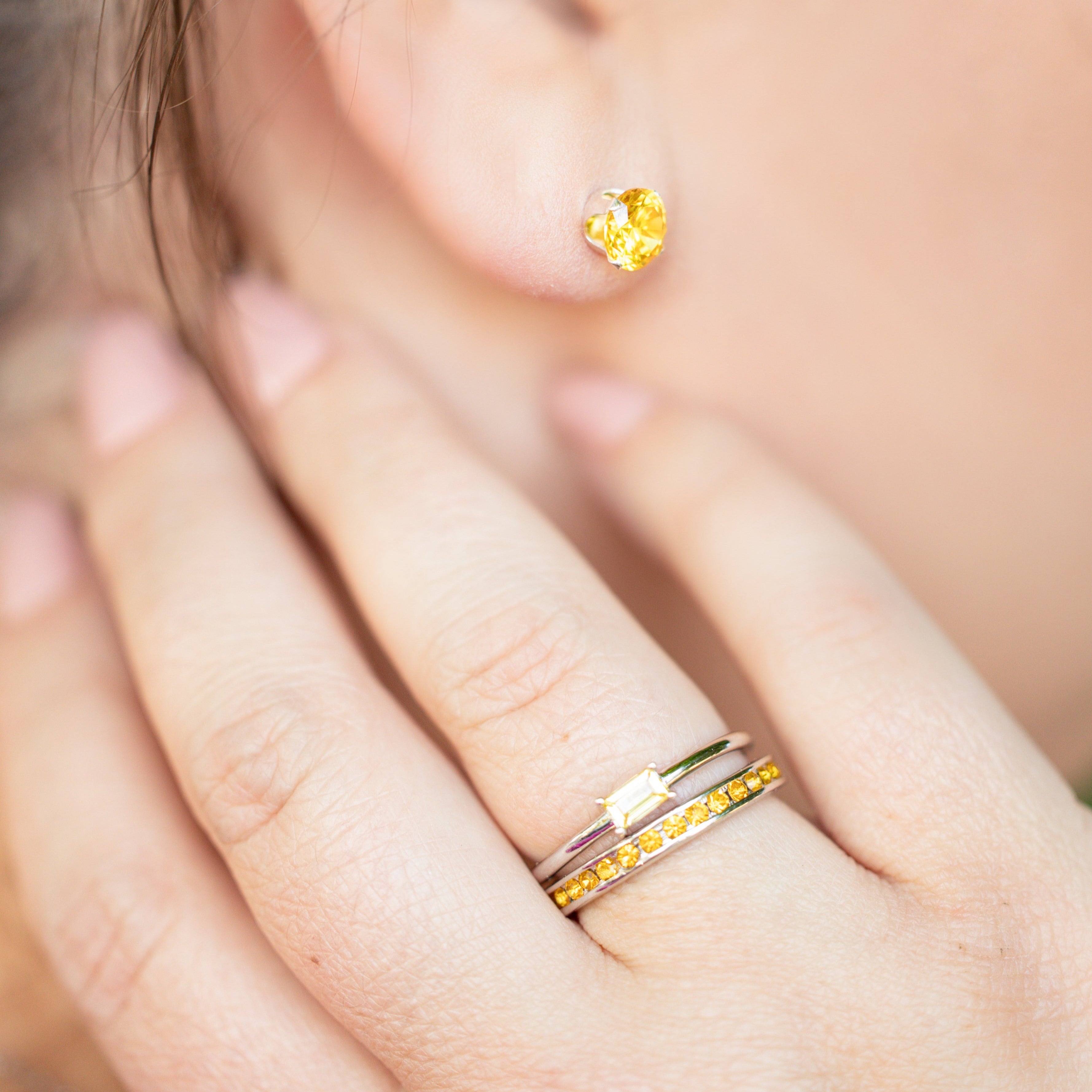 Citrine Emerald-cut Stackable Ring in Silver - Say Happy November Birthday to Me!