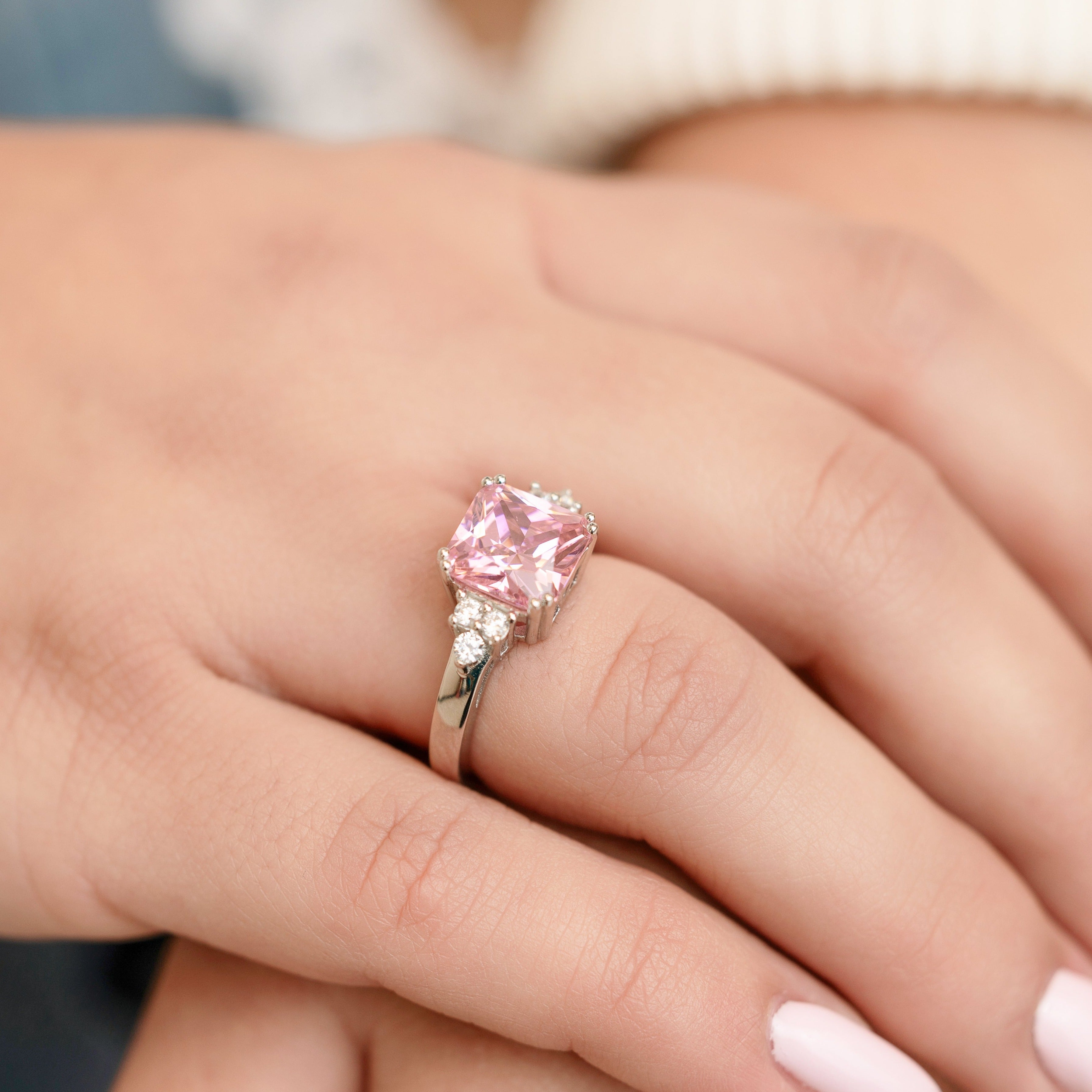 Camille Ring - Showstopping Pink Princess Cut with Cluster of Sparkle