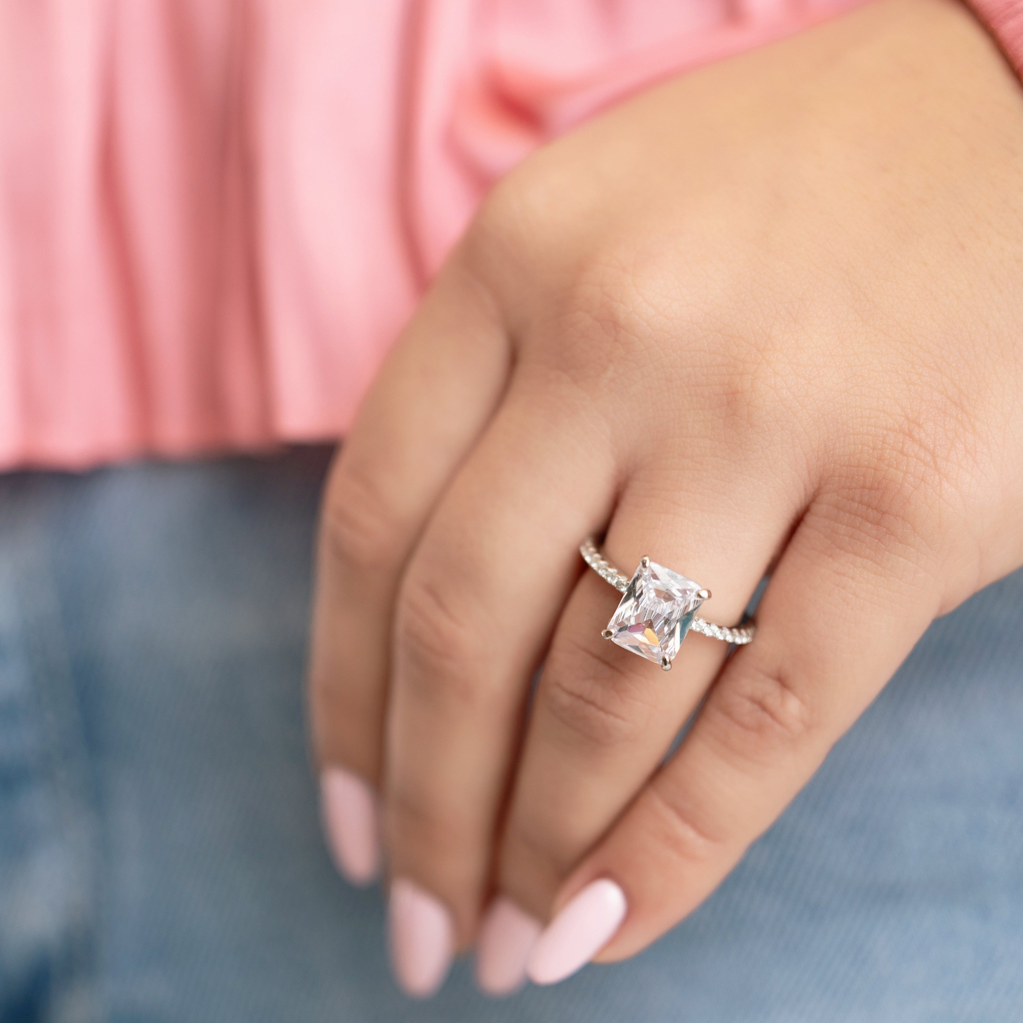 Evangeline Engagement Ring in Silver - Brilliant, Multi-layered Stones for Maximum Shine!