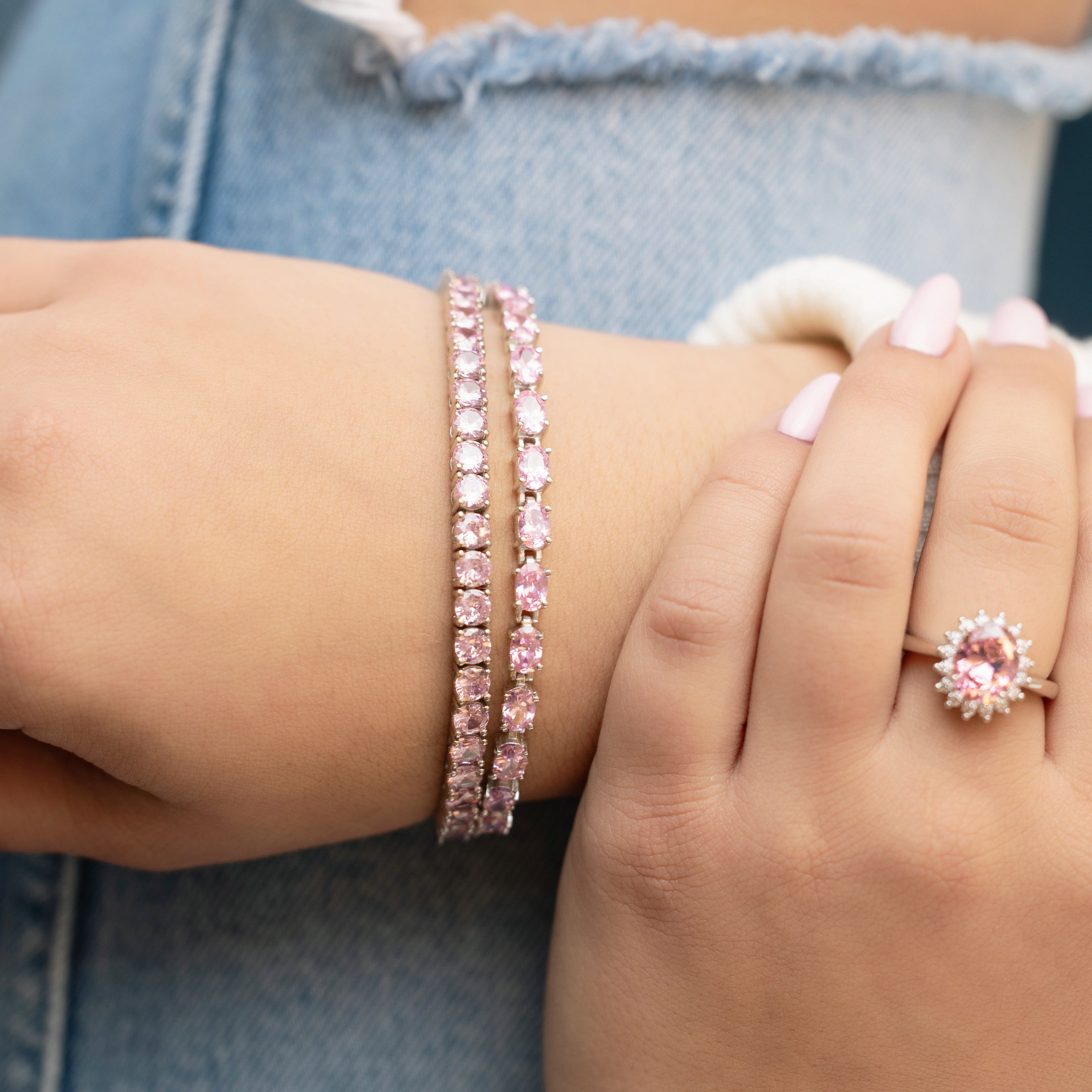 Dainty Pink Oval Tennis Bracelet
