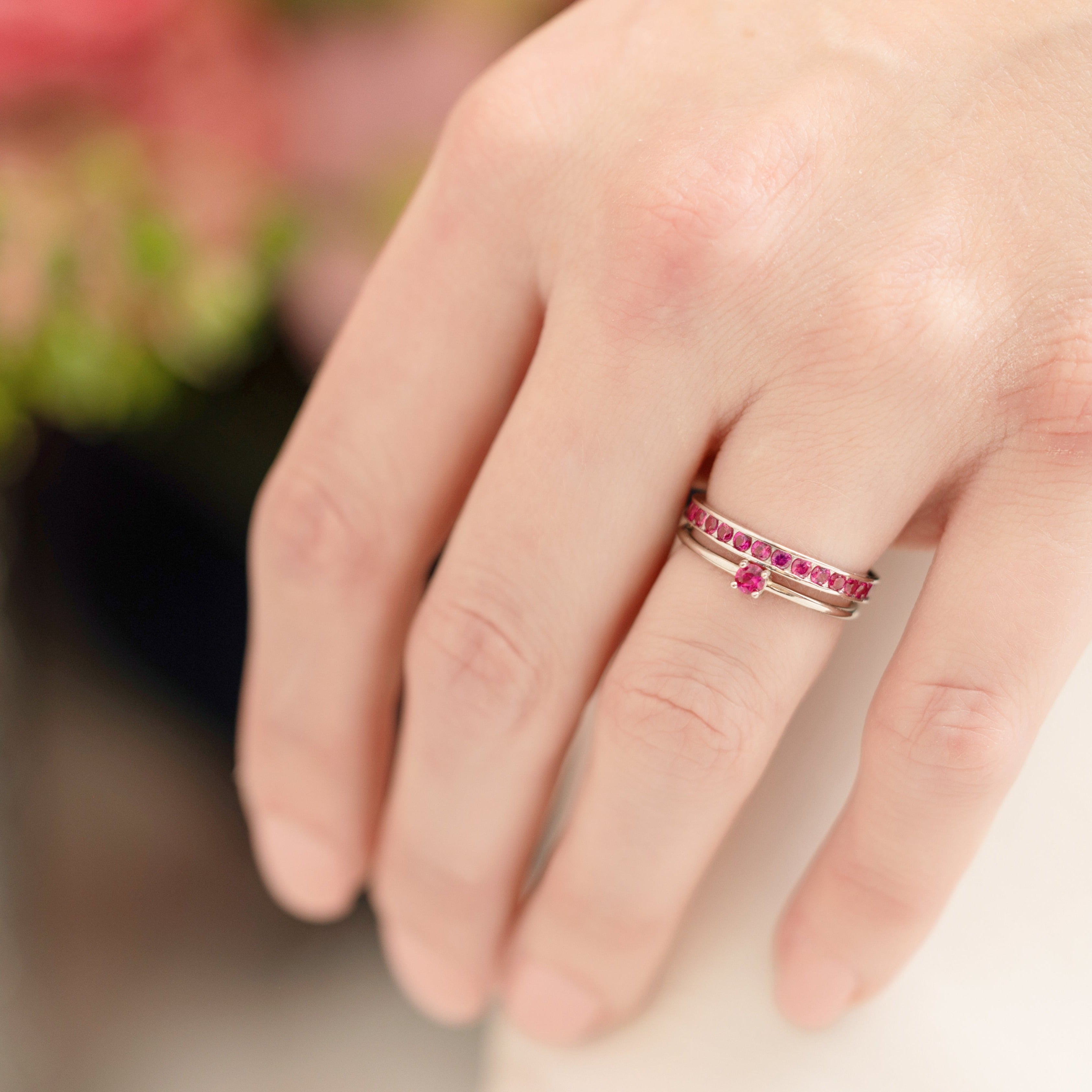 Pink Ruby Round Stackable Ring in Silver - Get Ready for Your July Birthday!