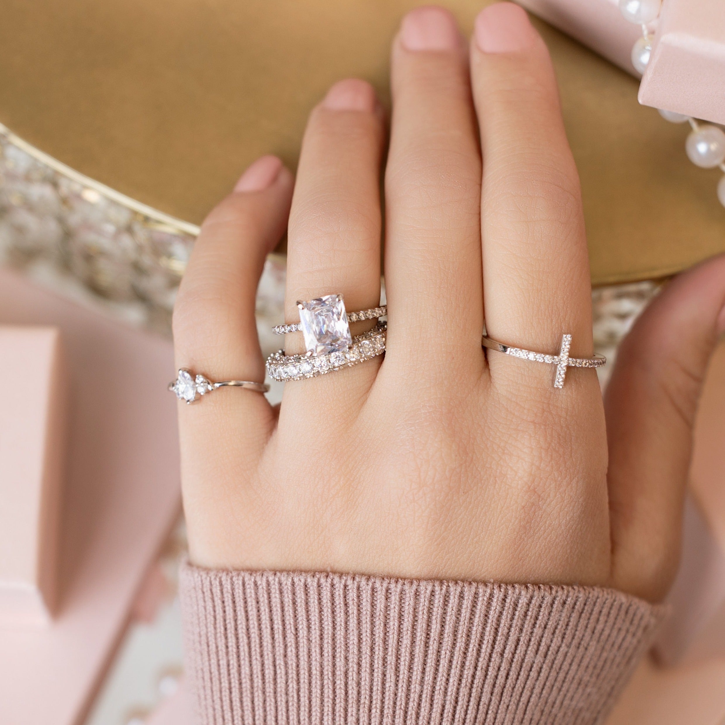 Evangeline Engagement Ring in Silver - Brilliant, Multi-layered Stones for Maximum Shine!