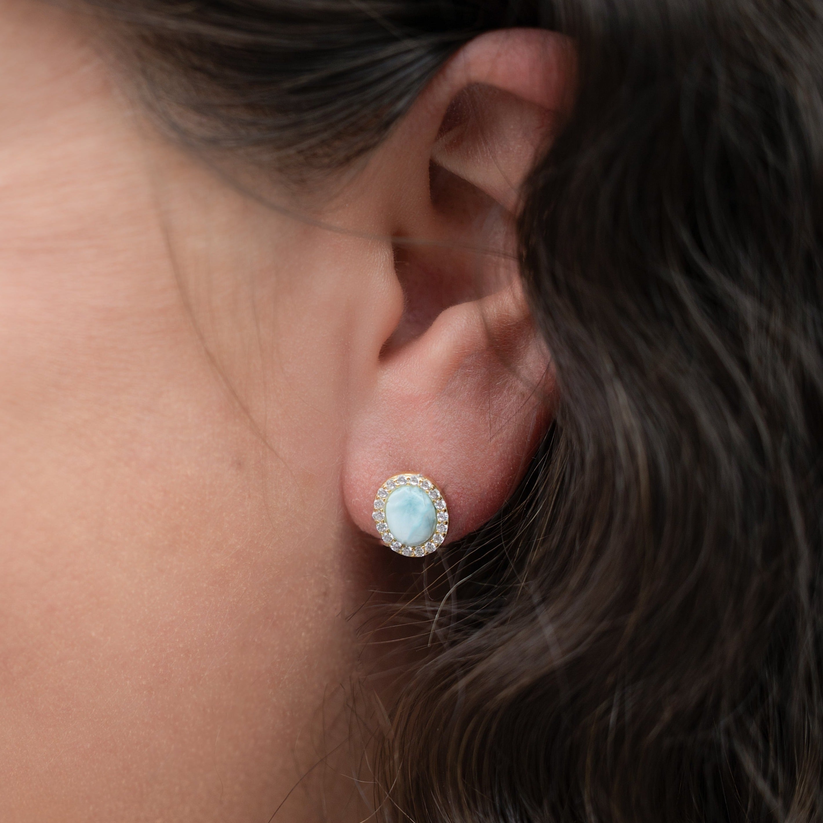 Larimar Oval Cut Stud Earrings in Silver - For Classic Elegance