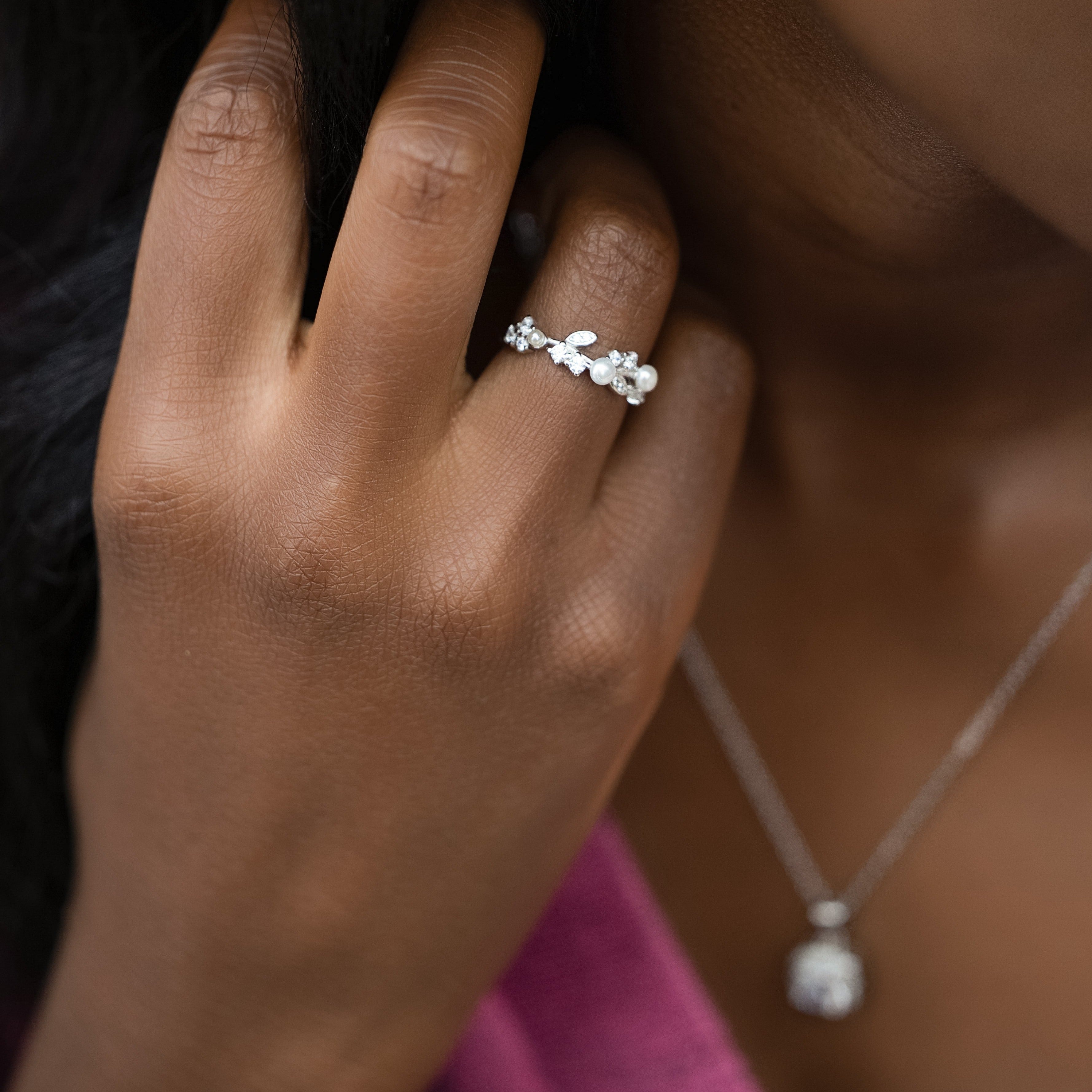 Anastasia Ring in Silver with Pearls - This Versatile Ring Stacks or Stands Alone