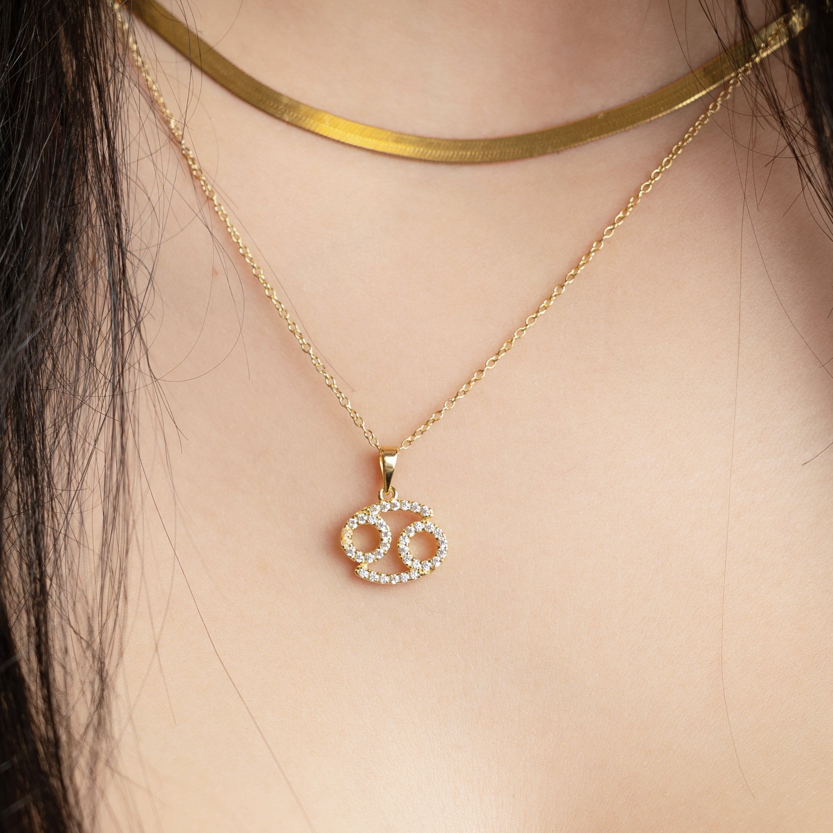 Zodiac Cancer Necklace in Gold - with Beautiful CZ Adornment