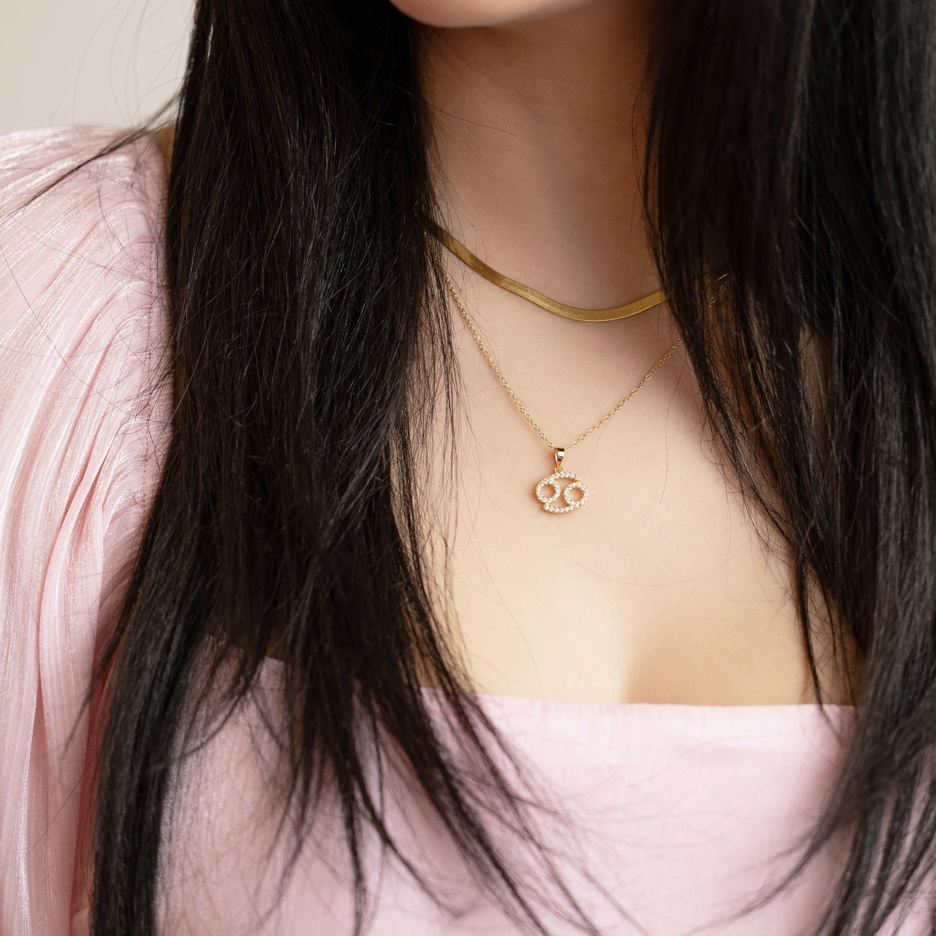 Zodiac Cancer Necklace in Gold - with Beautiful CZ Adornment