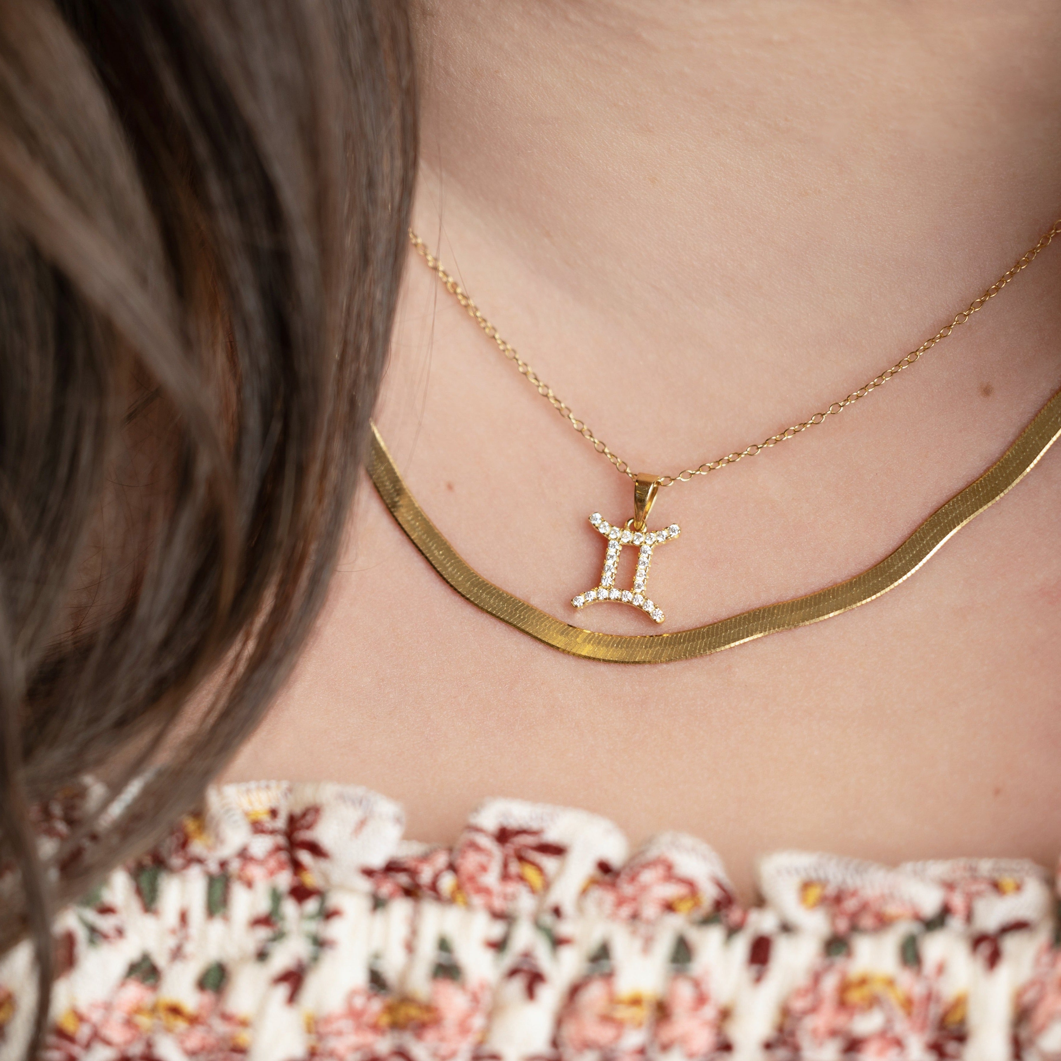 Zodiac Gemini Necklace in Gold - with Sparkling CZ Stones