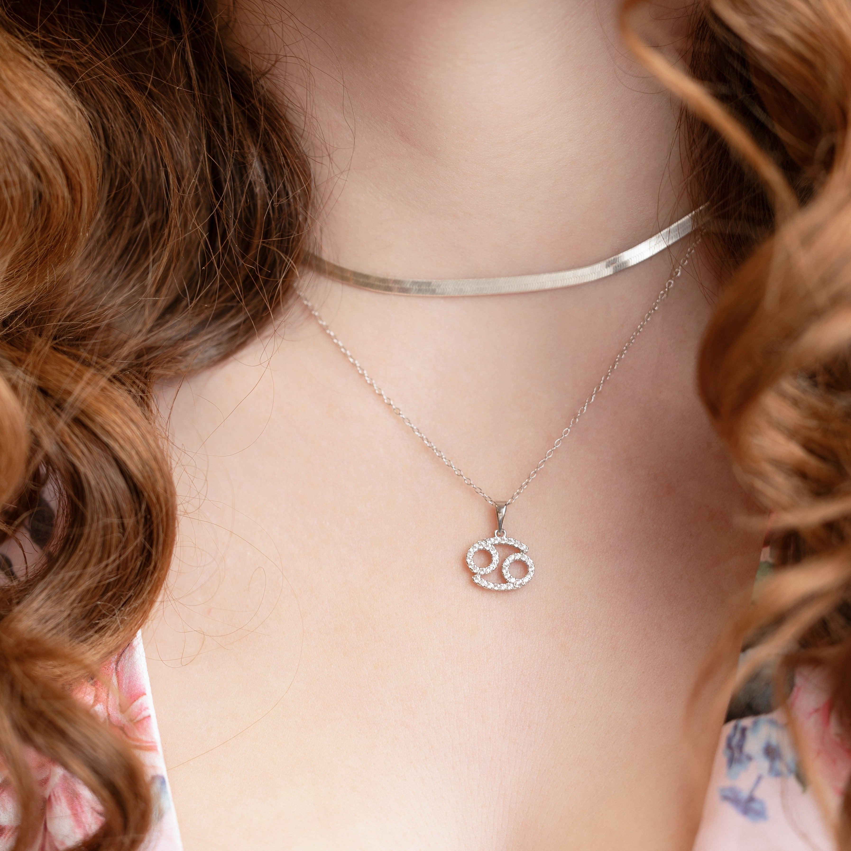 Zodiac Cancer Necklace in Silver - with Sparkling CZ Stones