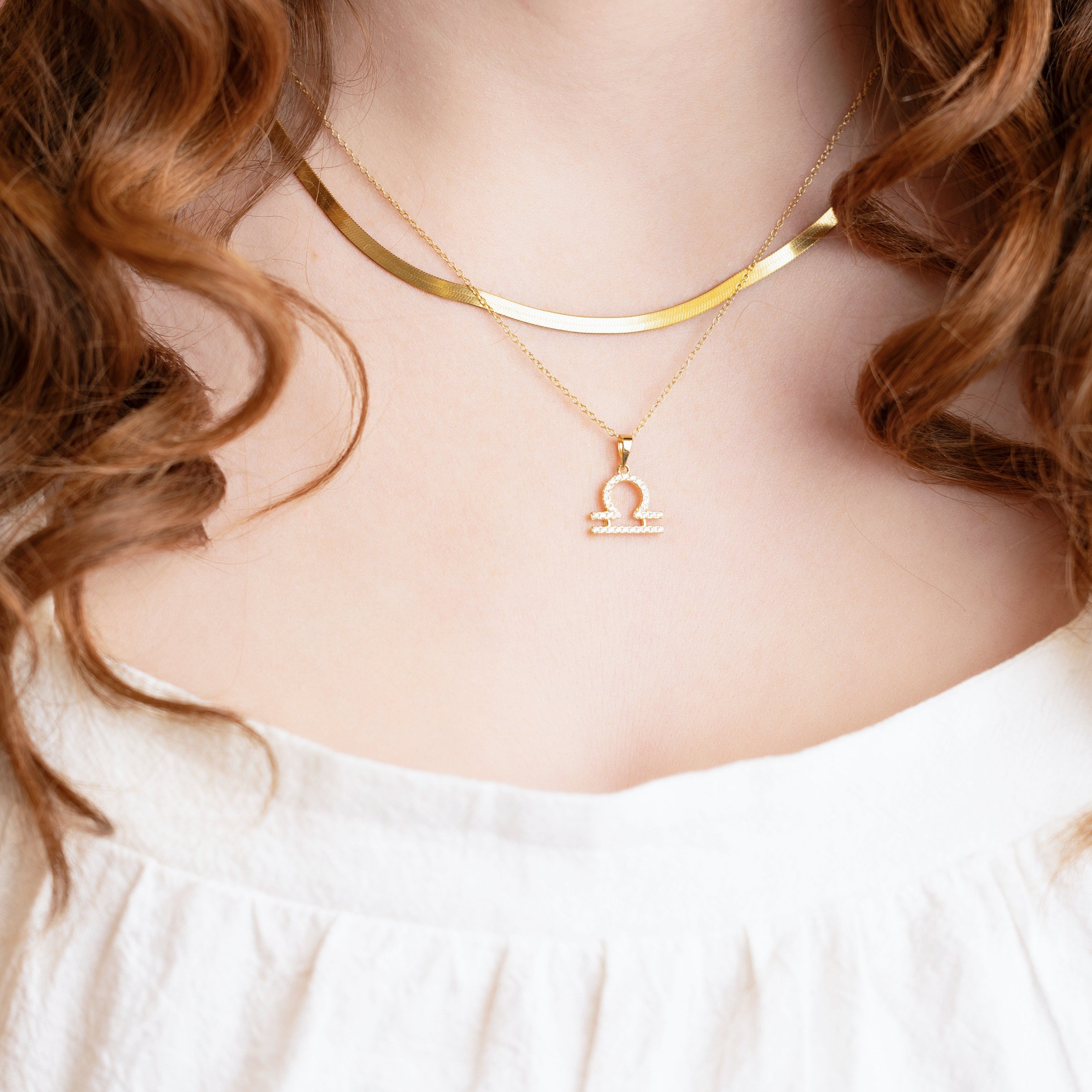 Libra Necklace in Gold with CZ Sparkle