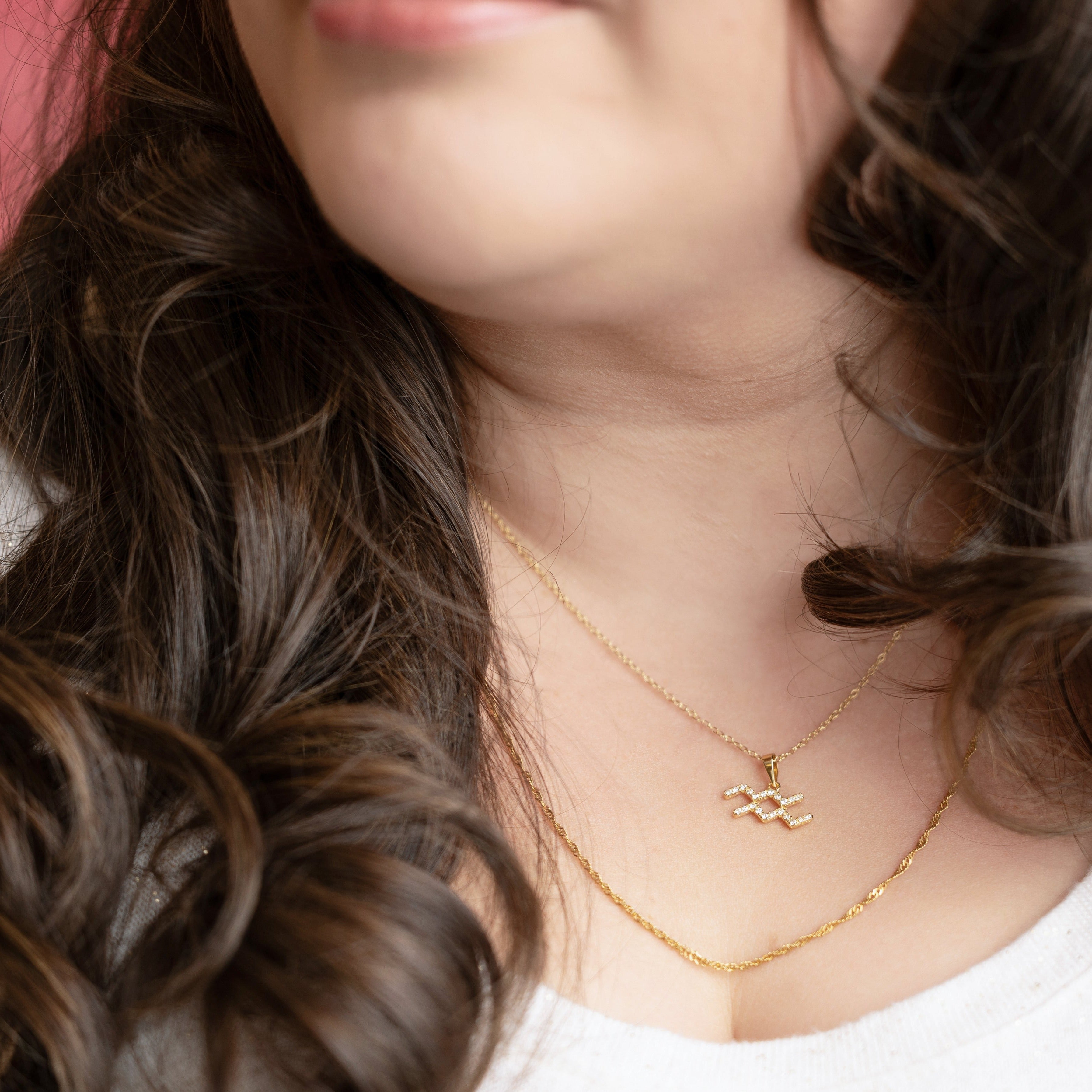 Zodiac Aquarius Necklace in Gold - with Sparkly CZ Stones