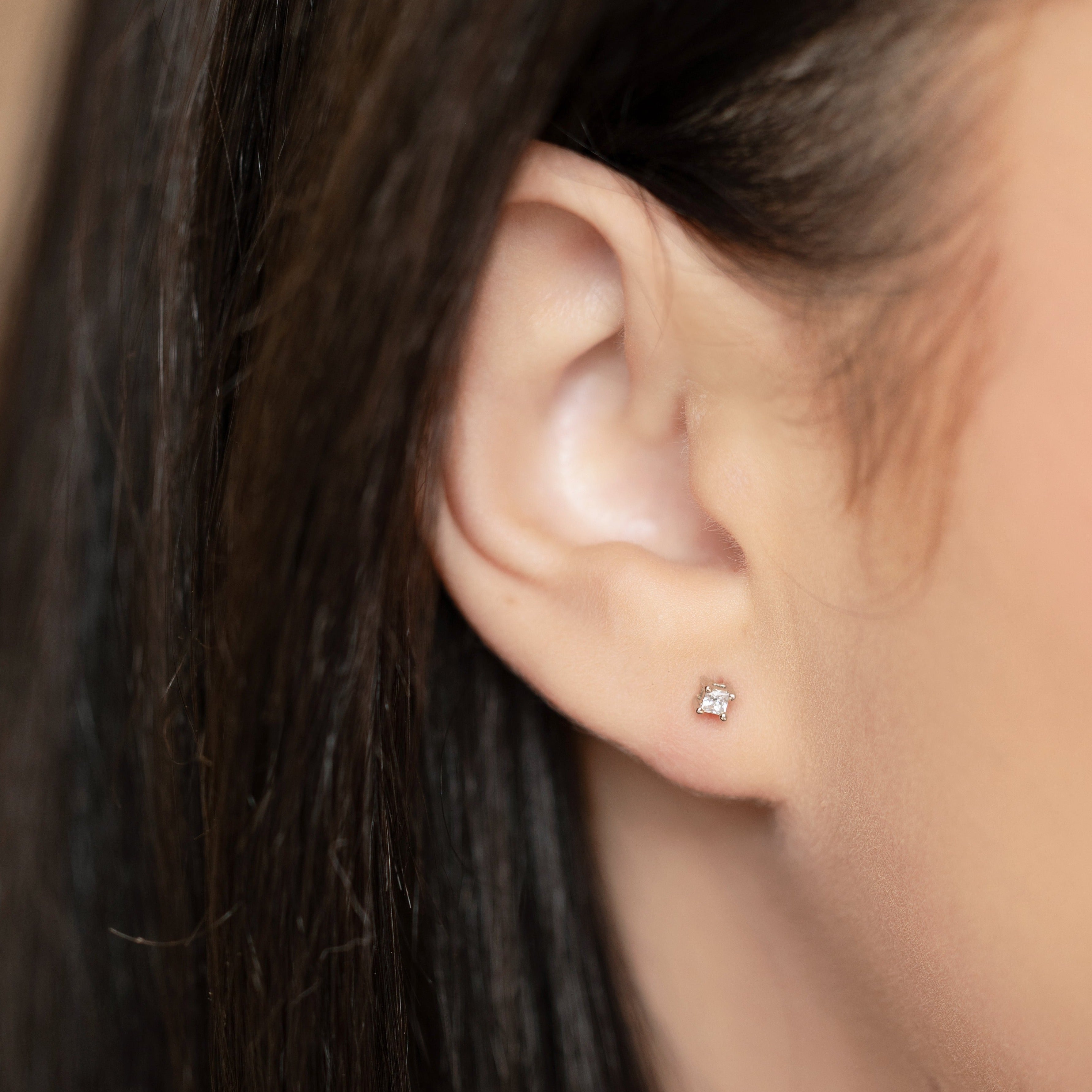Dainty Princess Cut Earrings in Gold | 2mm