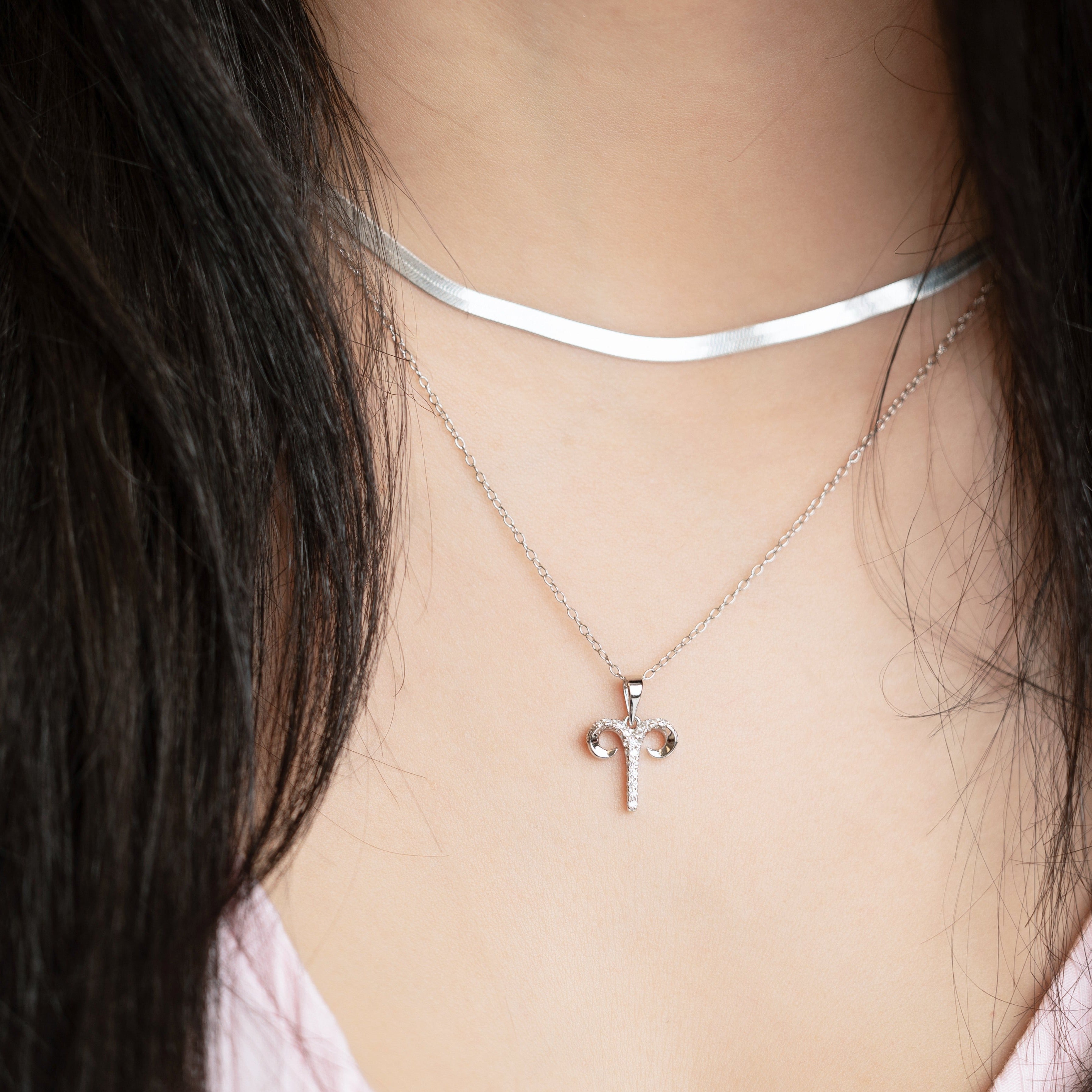 Zodiac Aries Necklace in Silver - with Sparkling CZ Stones