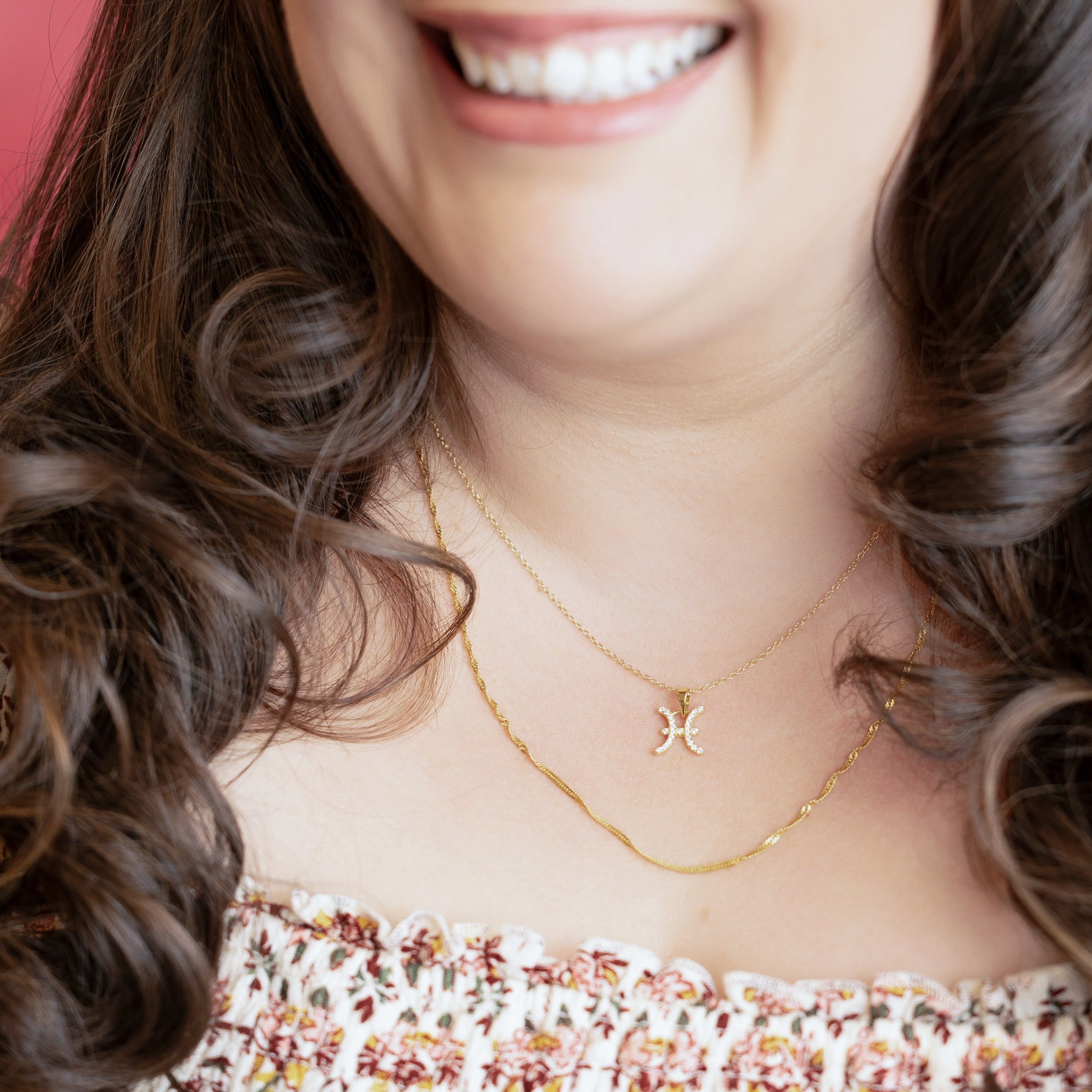Zodiac Pisces Necklace in Gold - with Dazzling CZ Stones
