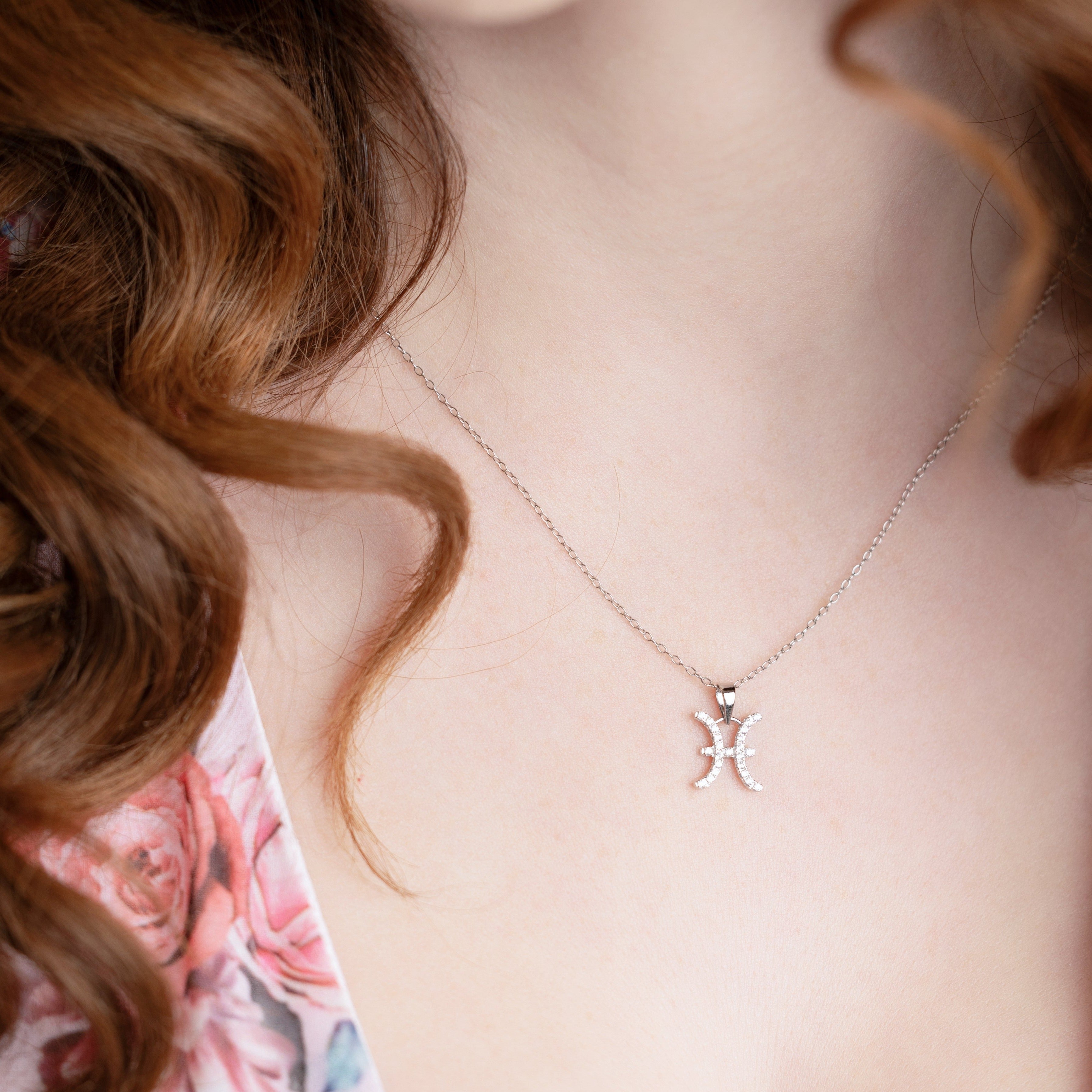 Zodiac Pisces Necklace in Silver - with Sparkling CZ Stones