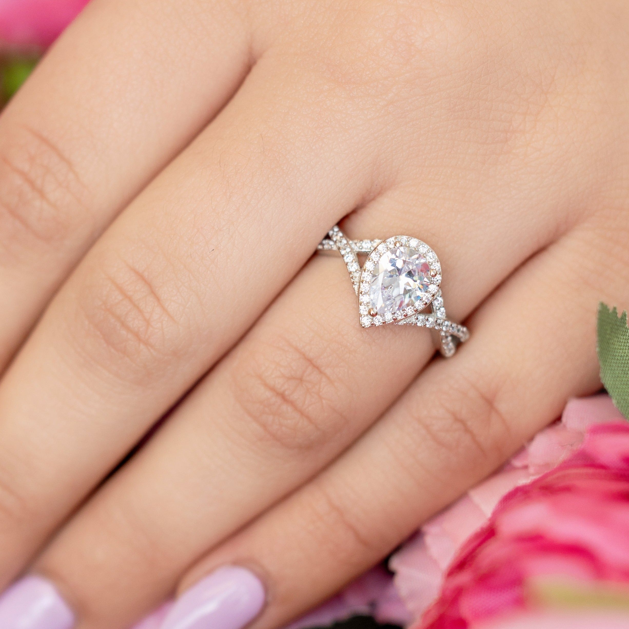 Clara Teardrop Engagement Ring in Silver - Full of Sparkle and Stunning!