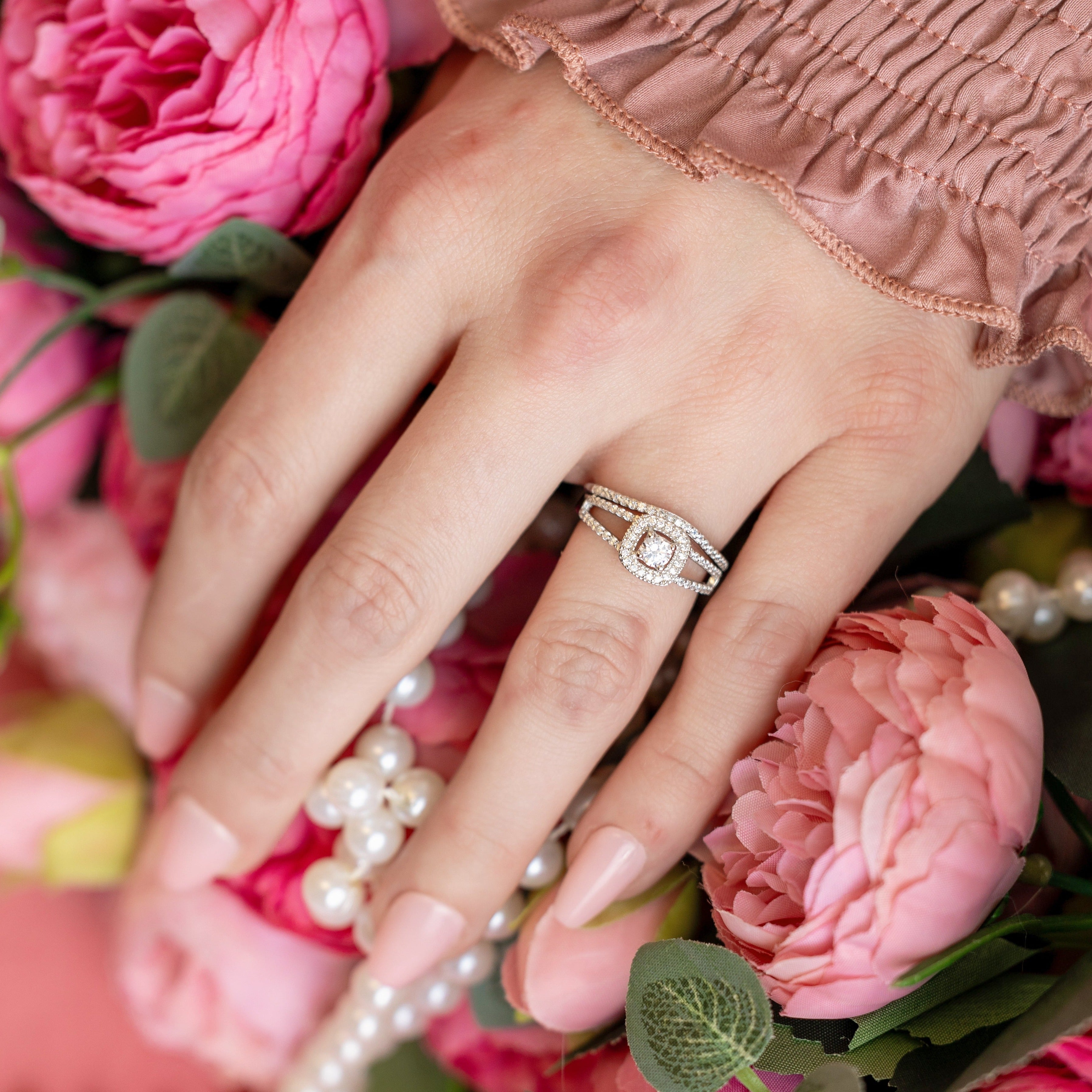 Darla Engagement Ring Set in Silver - Three Bands of Bling