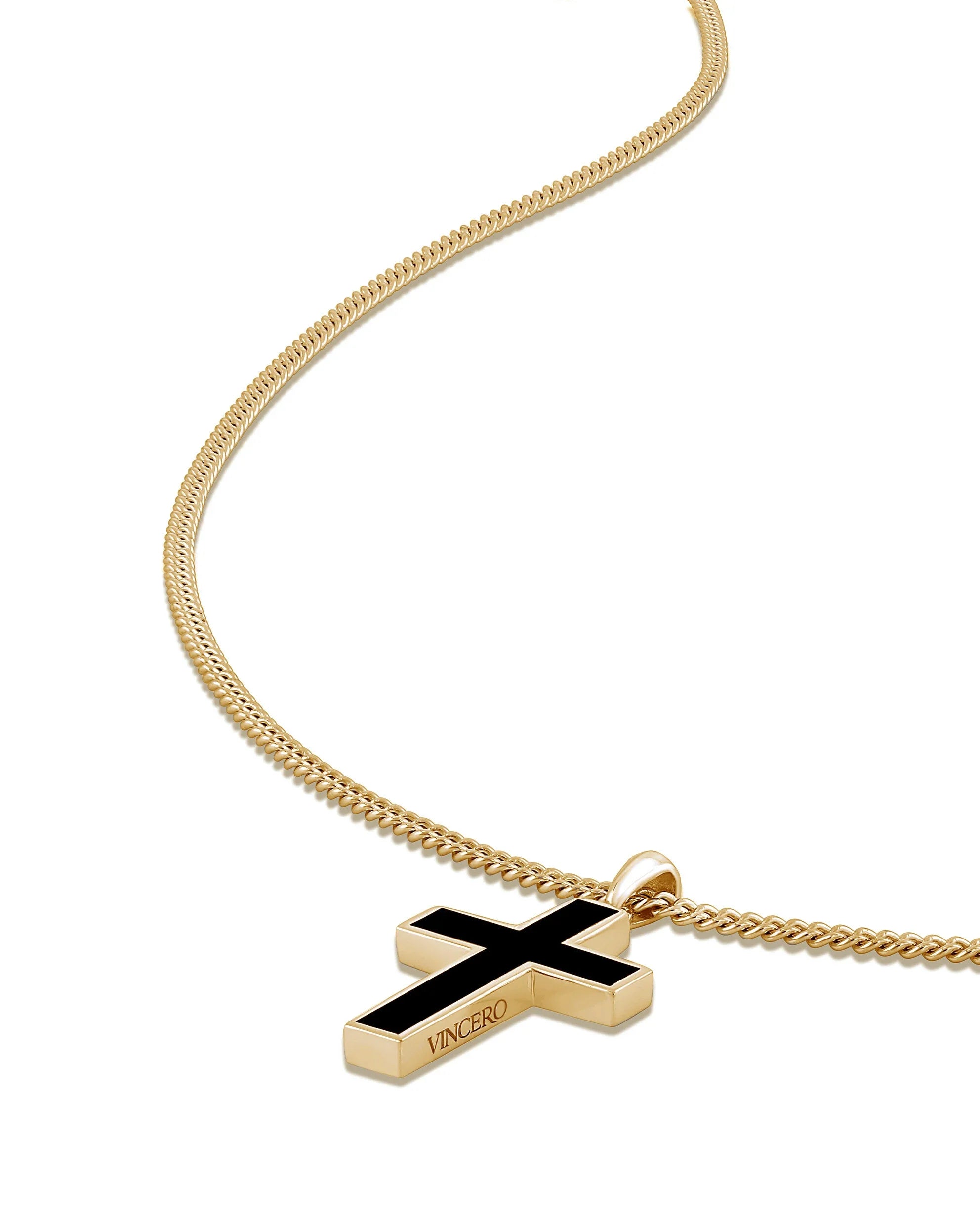 Stone Cross Pendant - 14K Gold Onyx