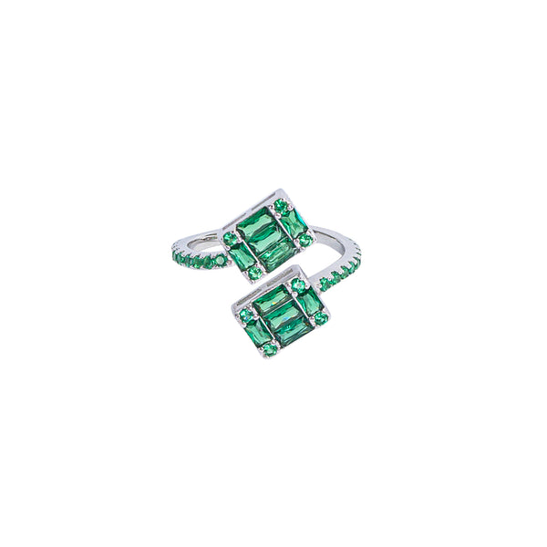 Adjustable Green CZ 925 Silver Statement Ring