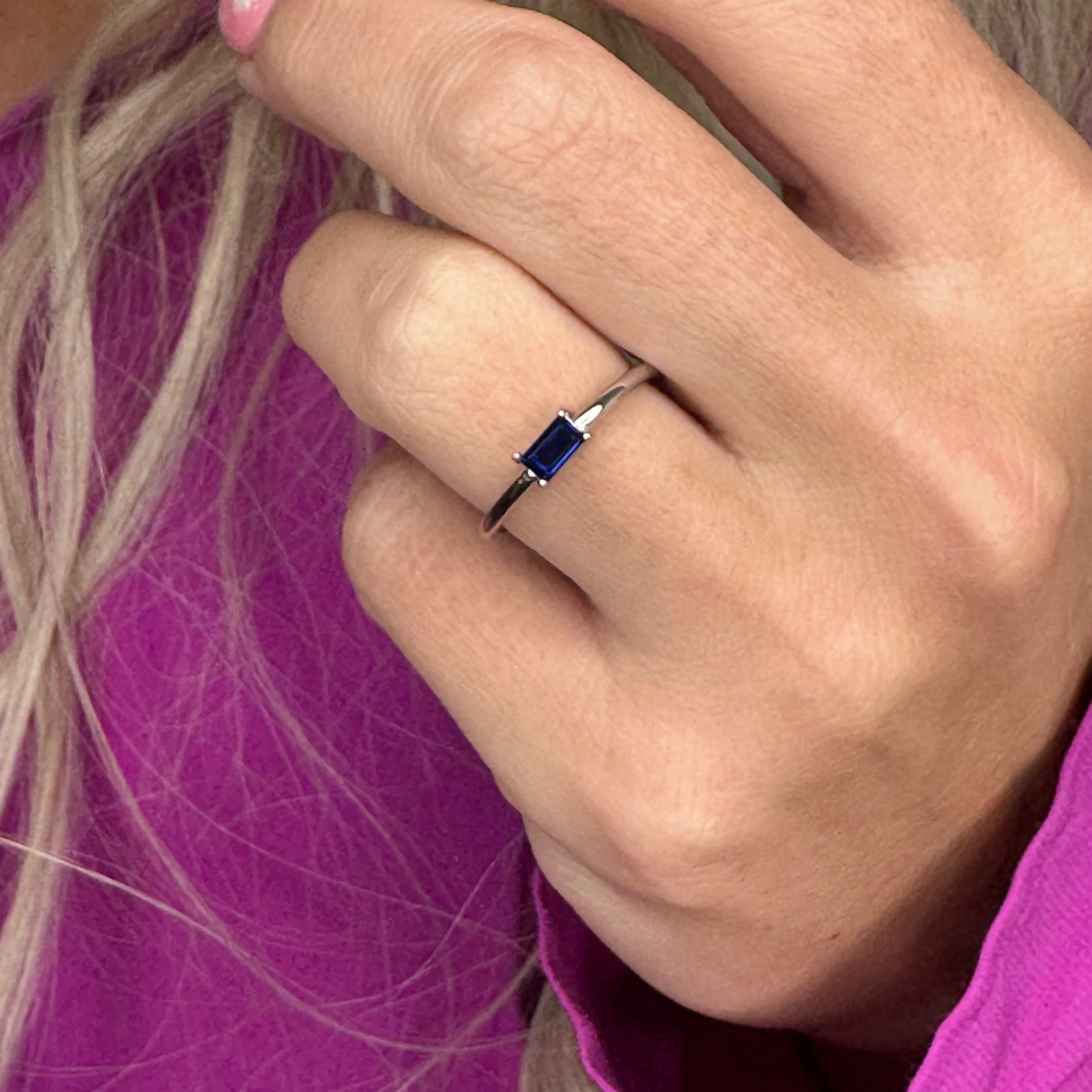 Sapphire Emerald-cut Stackable Ring in Silver - Happy Holidays to Me!