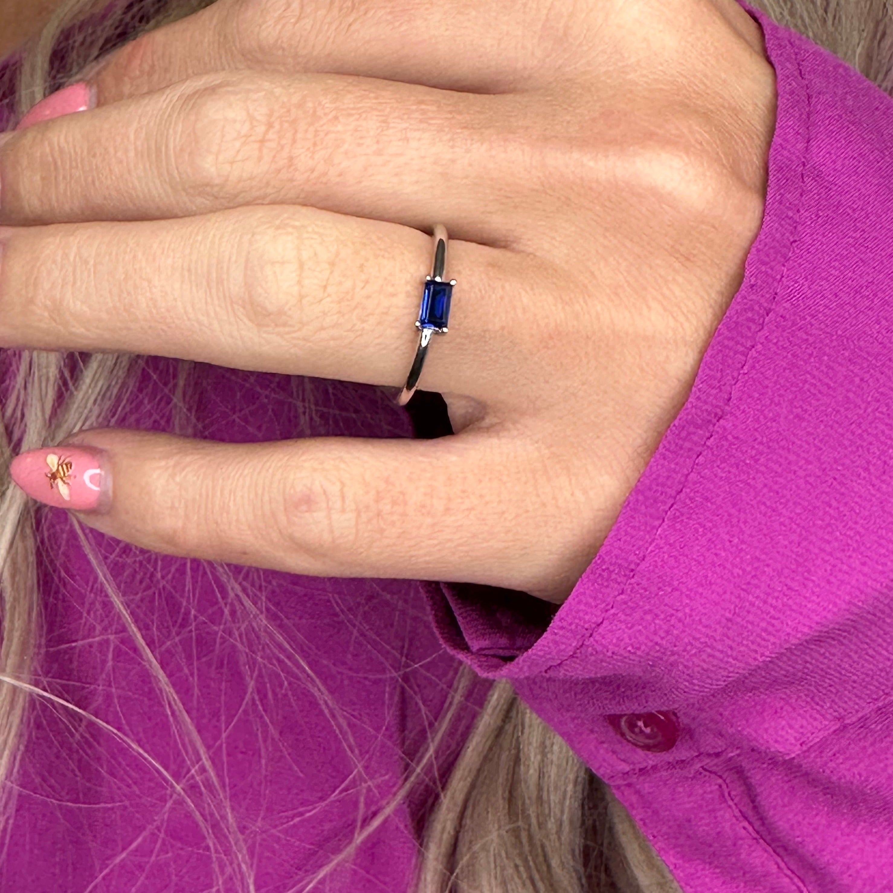 Sapphire Emerald-cut Stackable Ring in Silver - Happy Holidays to Me!