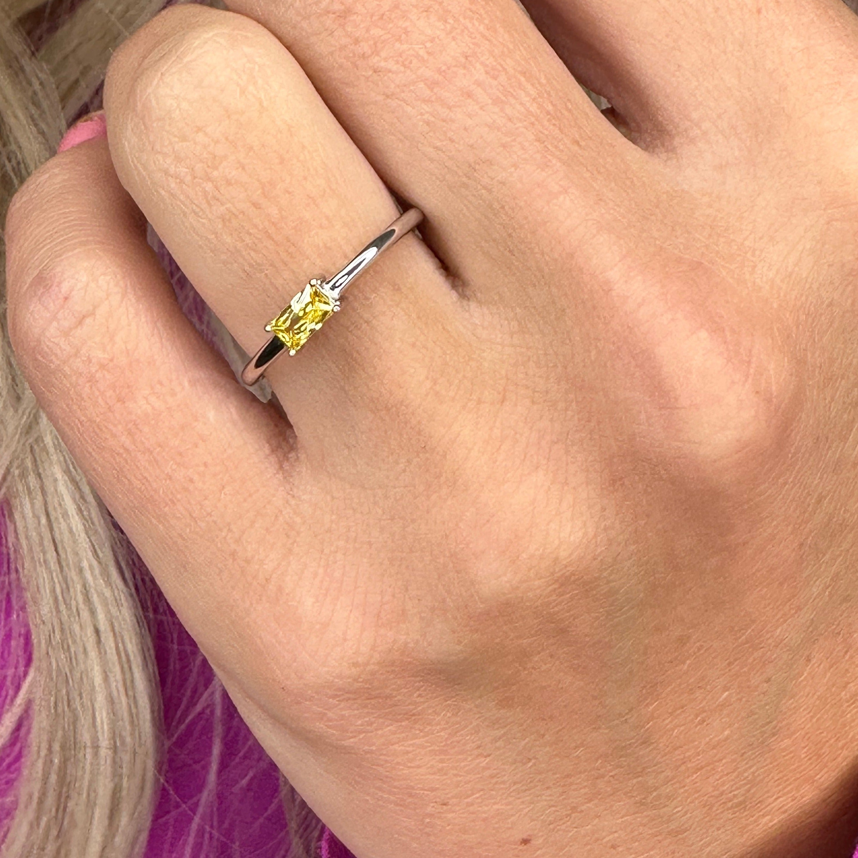 Citrine Emerald-cut Stackable Ring in Silver - Say Happy November Birthday to Me!