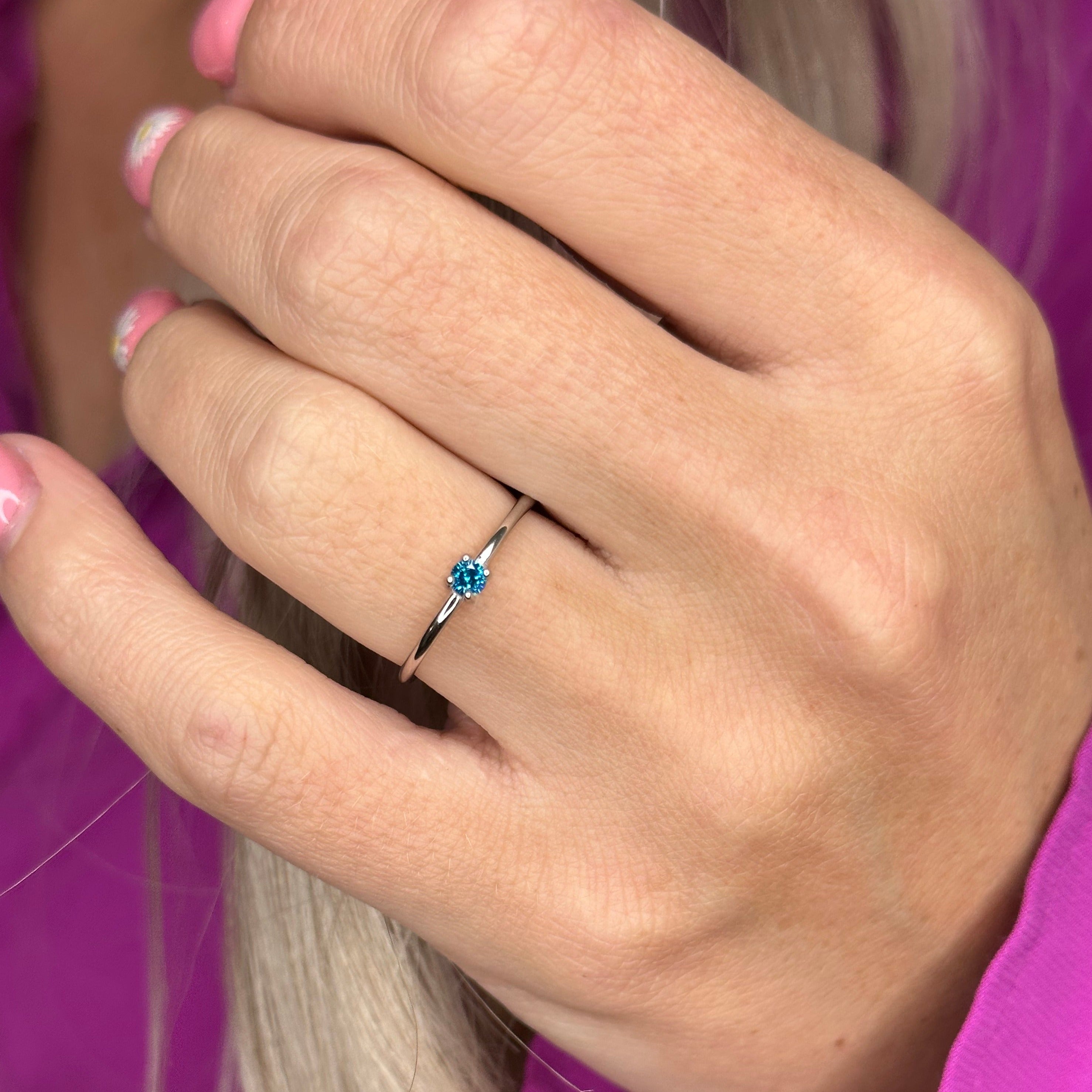Blue Topaz Round Stackable Ring in Silver - Get Ready for Your December Birthday!