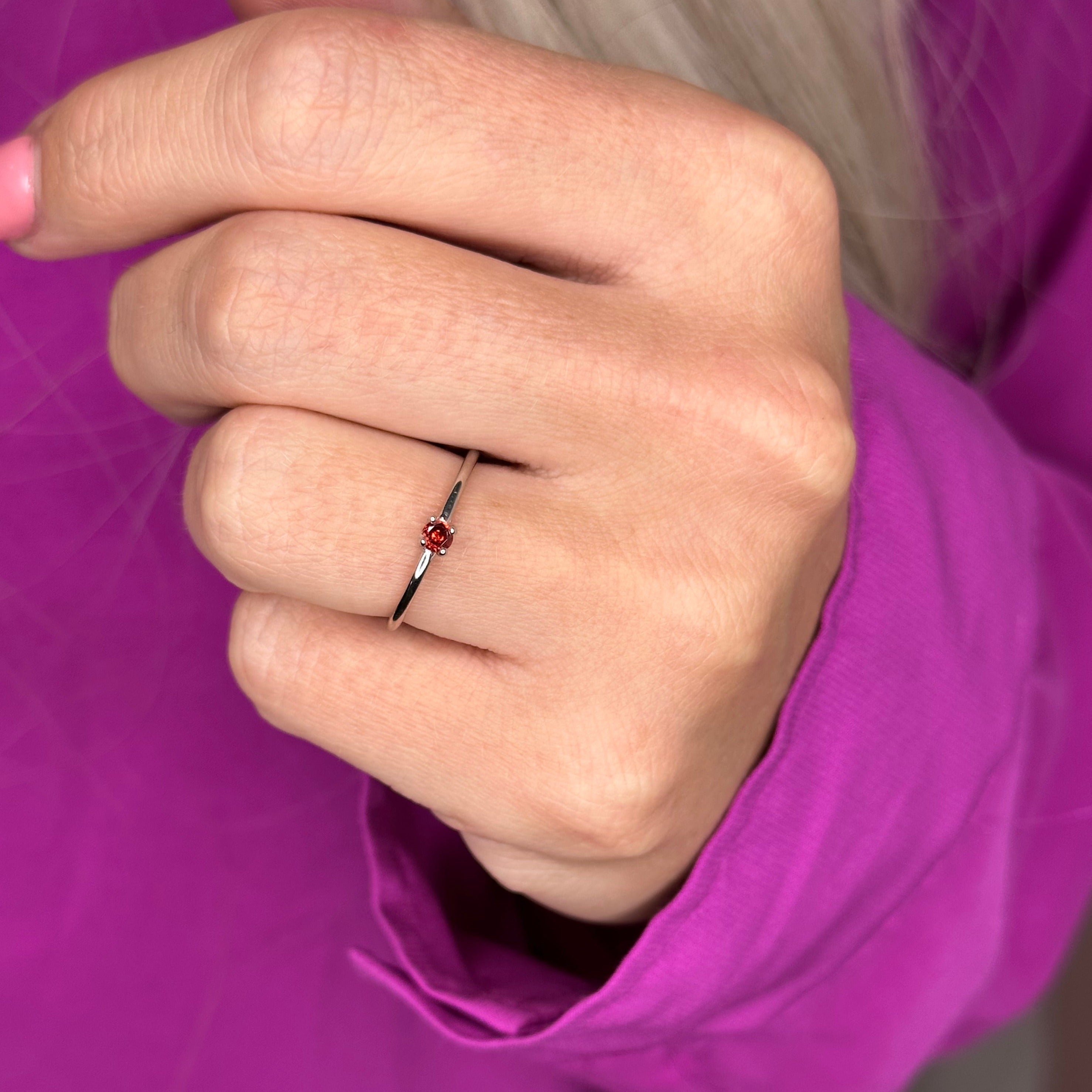 Garnet Round Stackable Ring in Silver - Get Ready for Your January Birthday!