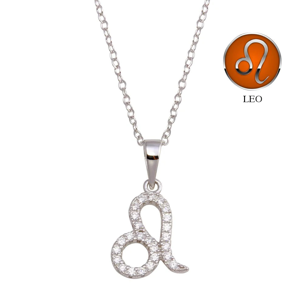 Celebrate your confident, creative and generous spirit with our Silver Leo Zodiac Necklace!
Features your zodiac sign adorned with stunning clear CZ stones.
Hanging from a 16-inch chain with a 2-inch extension.
Leo Dates: July 23-August 22