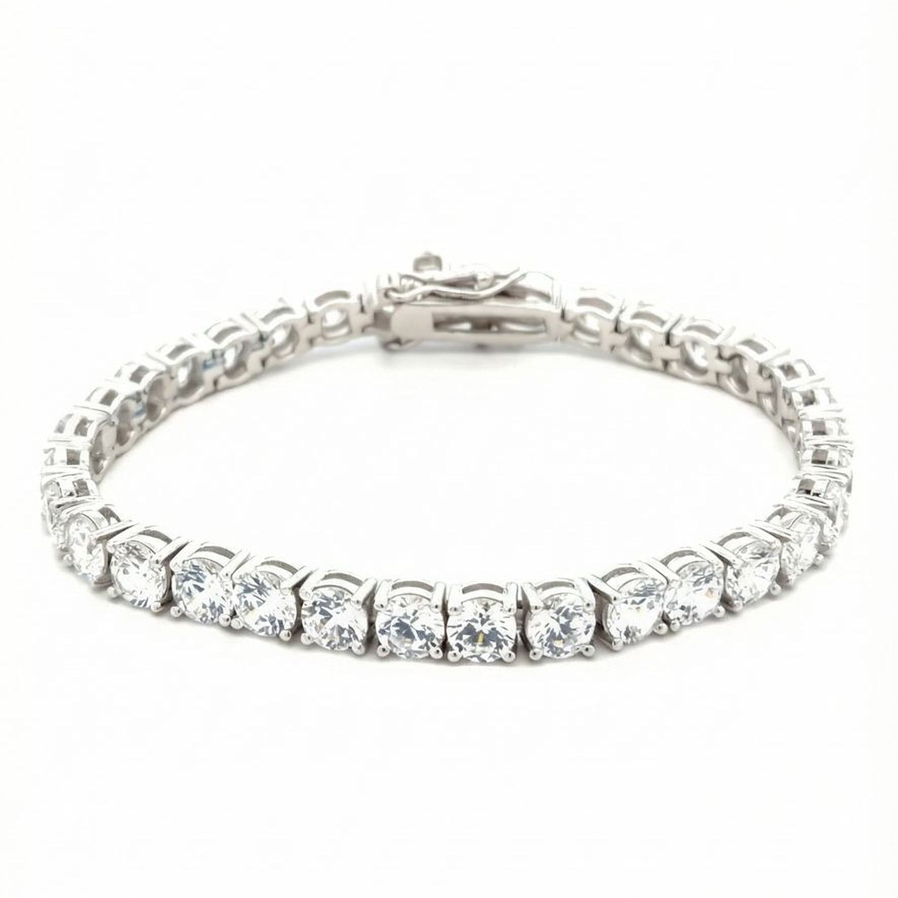 5mm CZ Tennis Bracelet Silver – Starlette Orbital Bezel-Set Cubic Zirconia Bracelet for Women