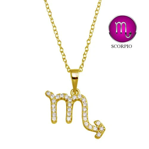 Celebrate your passionate, committed and brave spirit with our Gold Scorpio Zodiac Necklace!
Features your zodiac sign adorned with stunning clear CZ stones.
Hanging from a 16-inch chain with a 2-inch extension
Scorpio Dates: October 23-November 21