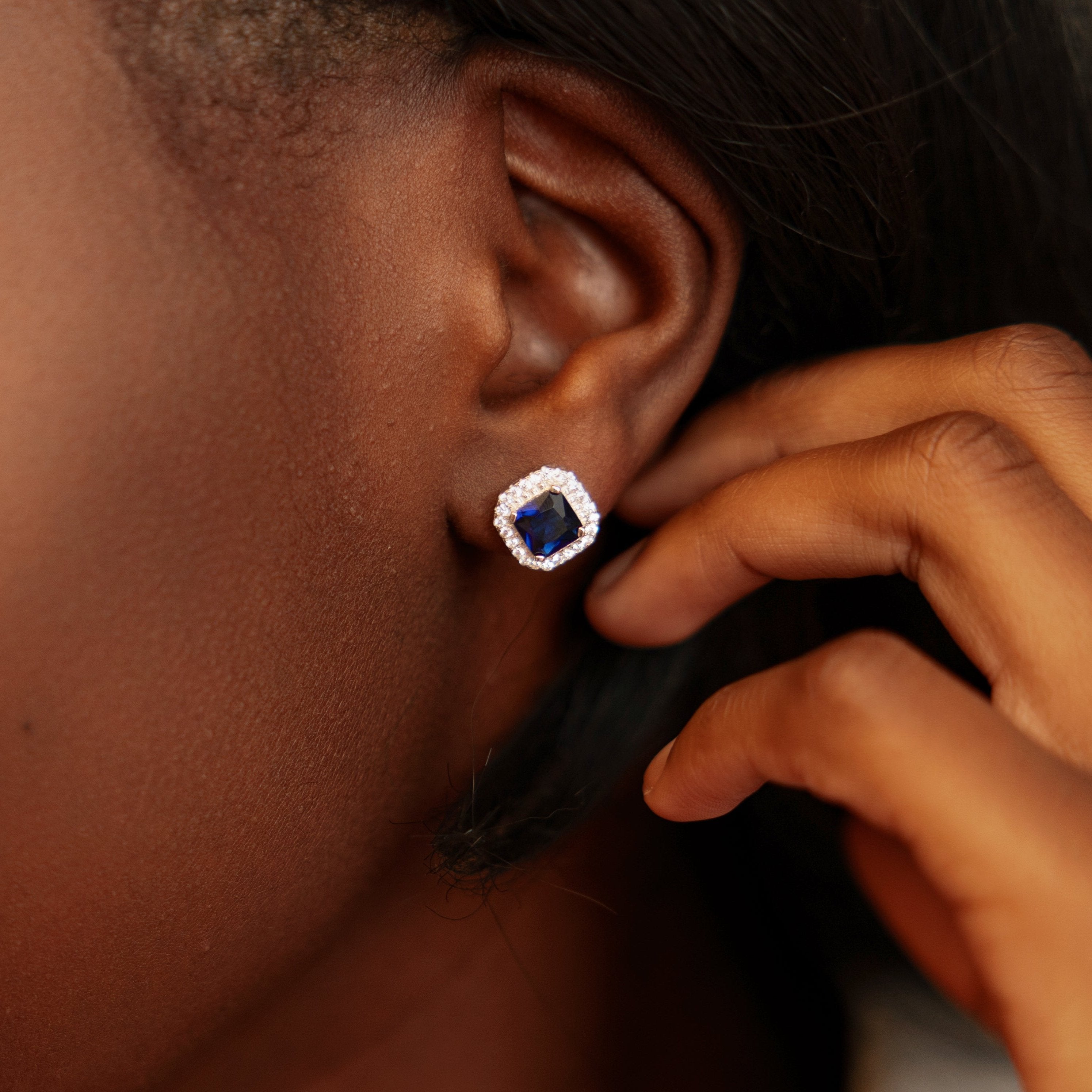 Sapphire Halo Stud Earrings - Perfect for Day or Night