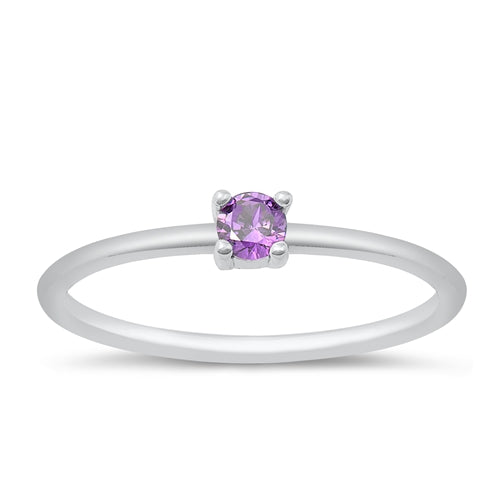 Features a round cut purple cubic zirconia center stone
Set in certified 925 sterling silver
Plated in Rhodium for long-time shine and durability