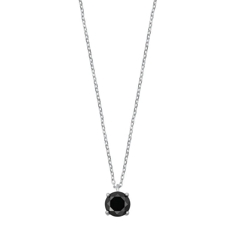 Crafted from sterling silver and featuring a 1 carat black round cut stone,
Measuring at 16 inches with the 2-inch linking chain allows for additional length