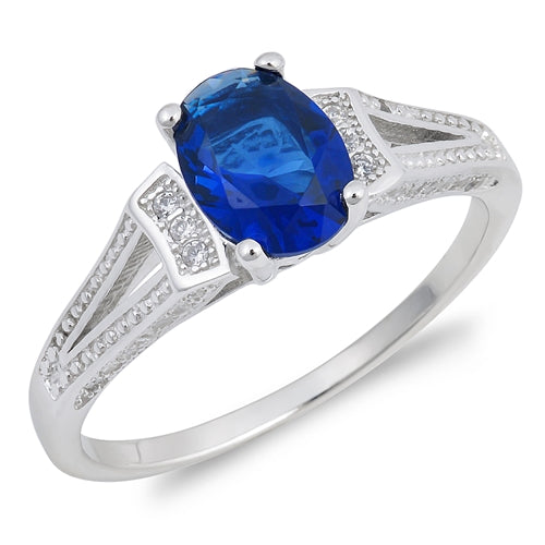 Equivalent size of 1 carat stone
3 additional dainty stones on either side of the blue stone for added luster
Along the 925-sterling silver band show a bead bright setting
The clear stones are made of 100% simulated diamond material (AAA CZ)
Available in sizes 5 through 12