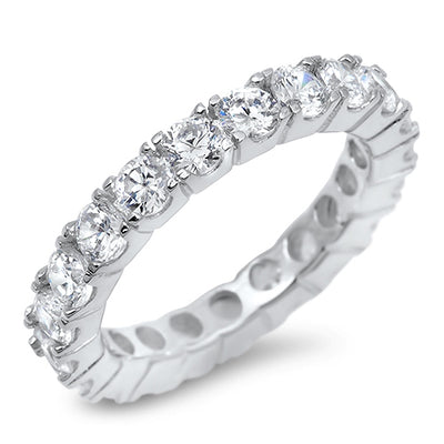 Features a 4mm band adorned with small stones embedded all the way around
Sterling silver and plated in Rhodium for long-lasting shine and sparkle
Available in sizes 5 through 10