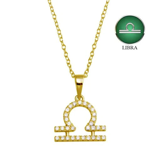Celebrate your friendly, outgoing and kind spirit with our Gold Libra Zodiac Necklace!
Features your zodiac sign adorned with stunning clear CZ stones.
Hanging from a 16-inch chain with a 2-inch extension.
Libra Dates: September 23-October 22