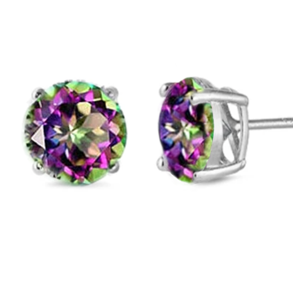Brilliant round cut 1.25 carat (7mm) stud earrings
Setting made with certified 925 sterling silver, plated in real rhodium
Stone made of simulated Rainbow Topaz colored material (AAA CZ)
Hypoallergenic and perfect for sensitive ears