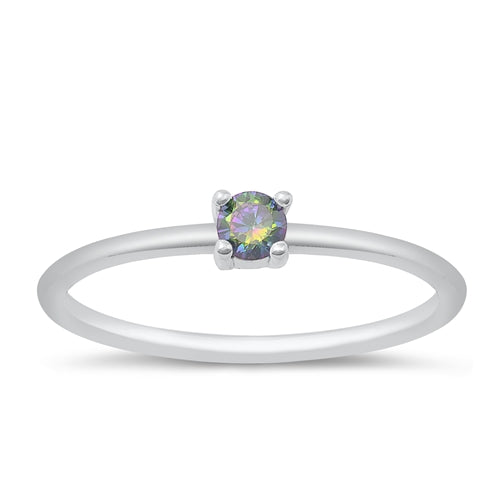Features a round cut Rainbow Topaz cubic zirconia center stone
Set in certified 925 sterling silver
Plated in Rhodium for long-time shine and durability