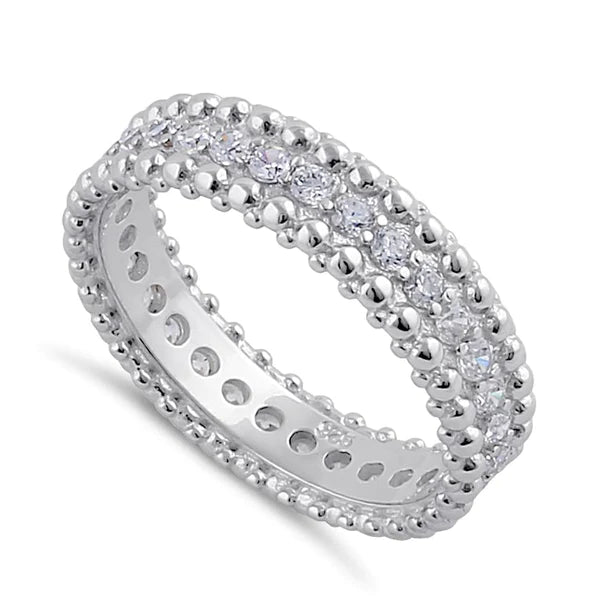 Features a 5.3mm band width with round clear Cubic Zirconia stones
Set in 925 Sterling Silver
Finished off with Rhodium plating for extra shine
Available in 4 through 9