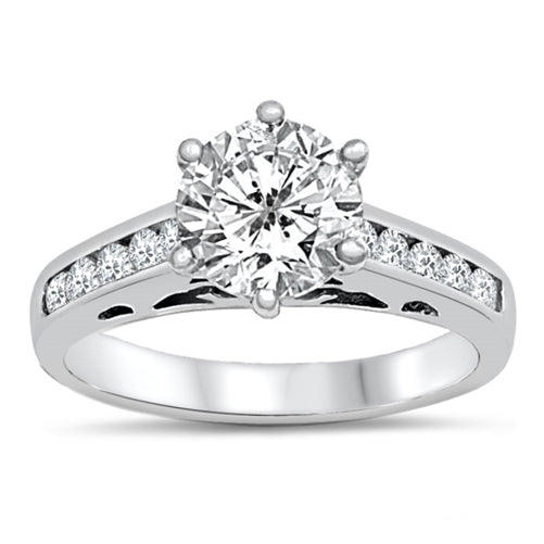 See what all the talk is about... this stunning, timeless ring will have her saying "I do!"
Features a beautiful 1.5 carat round center stone
Plus five smaller clear CZ stones inset in each side of the band.
Delicate rhodium plating with a sterling silver band
Available in sizes 4 through 11