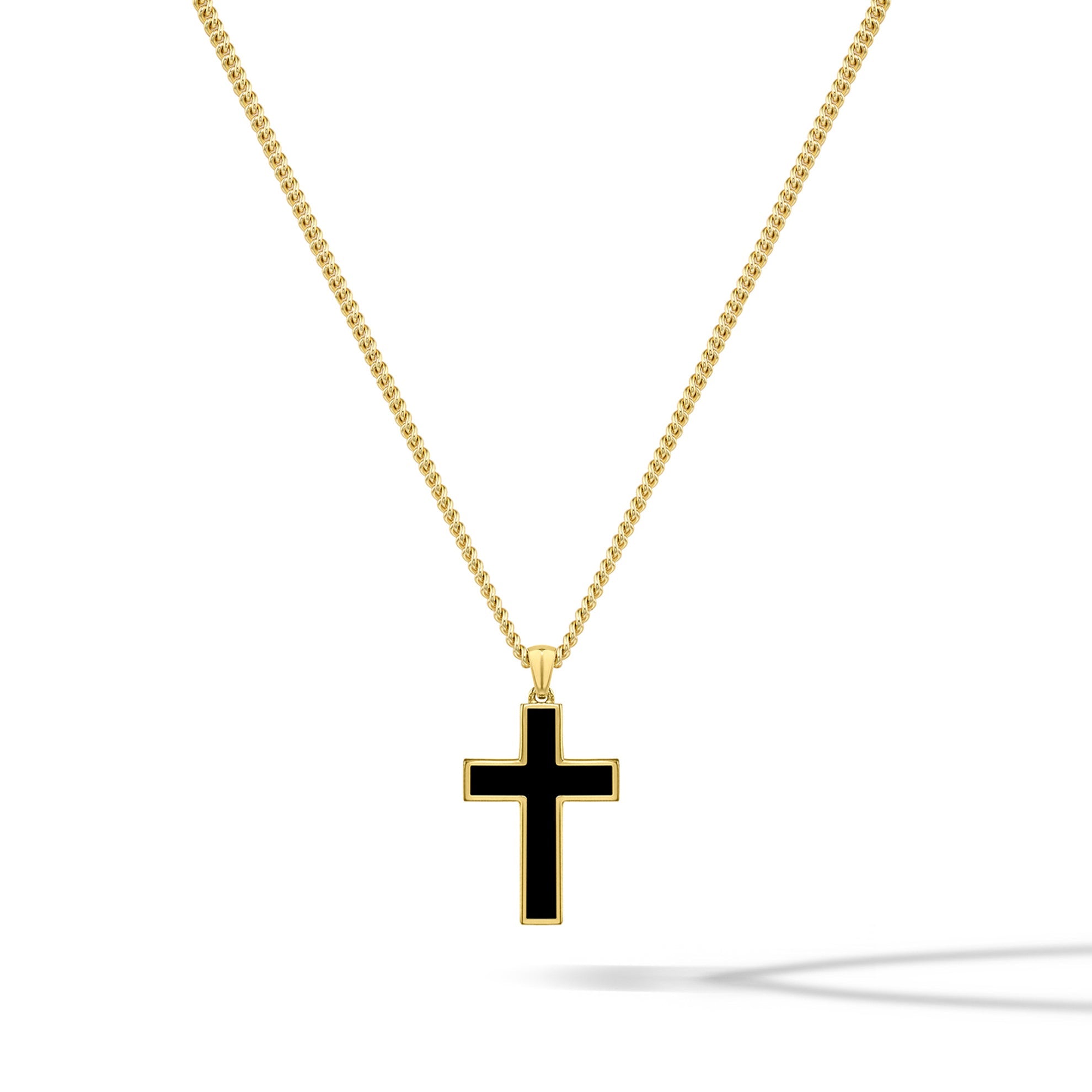 Stone Cross Pendant - 14K Gold Onyx